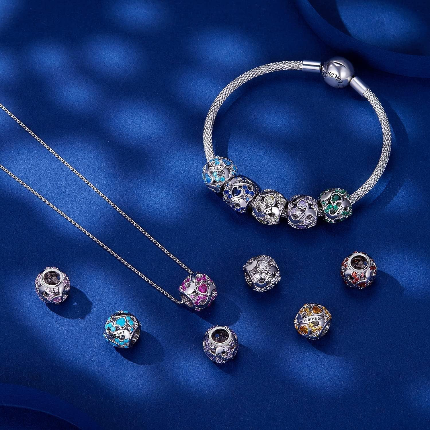 Birthstone Charms Fit for Pandora Bracelet,925 Sterling Silver Love Heart Bead Charms Bead,Birthday Gifts for Women image number 1