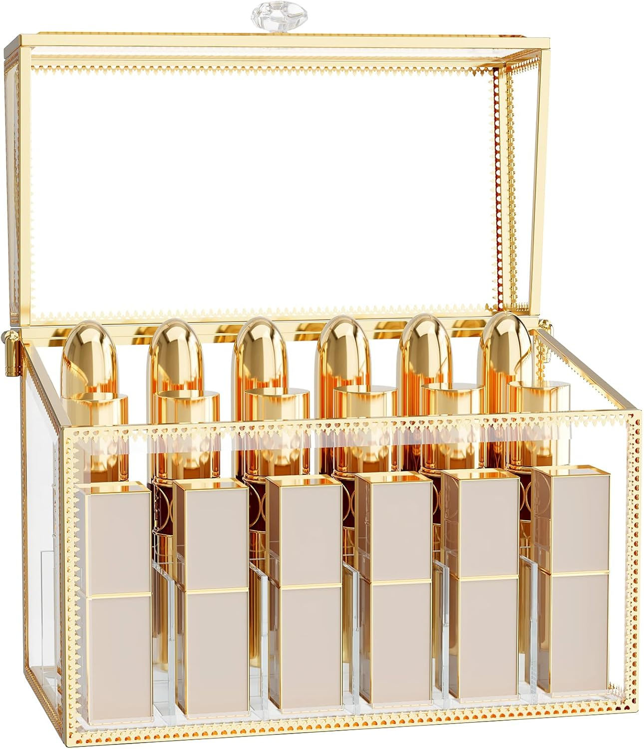 Coralhouse Lipstick Organizer,Luxury Tempered Glass Lipstick Holder & Nail Polish Organizer, 18-Slot Vanity Cosmetic Organizer with Removable Dividers, Gold image number 2