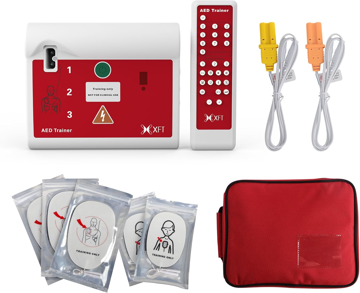 AED Trainer - Practice Defibrillator, XFT 120C AED Training Device with Remote Control, English/Chinese Voice Prompts, 8 Scenarios, AED First Aid Training Kit for Defibrillator Trainee Beginner