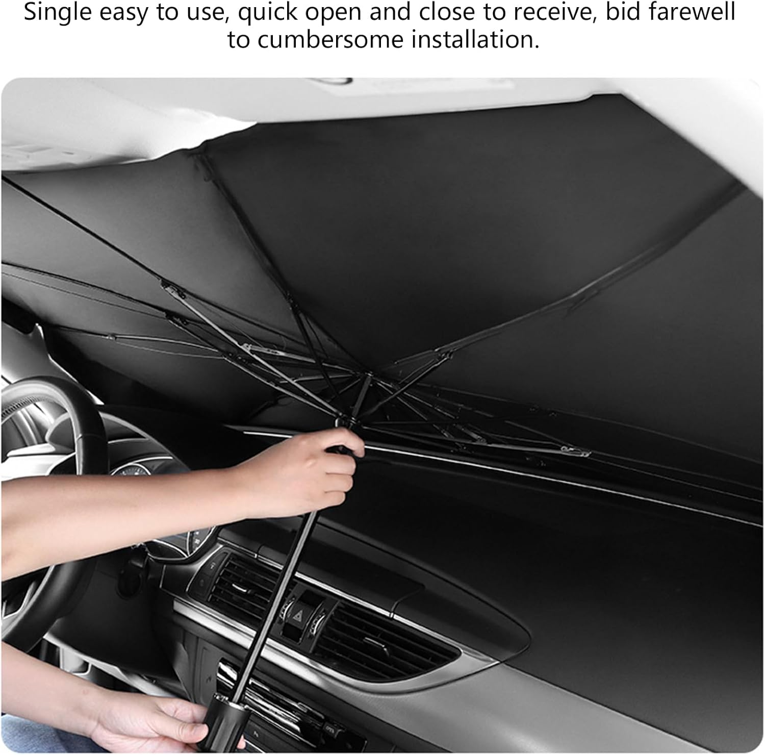 Car Windshield Sun Shade Umbrella, Foldable Car Umbrella Sunshade Cover, Sun Shade for Car Windshield, Front Window Heat Insulation Protection, for Trucks Cars (29.5X55.1 Inches) image number 4