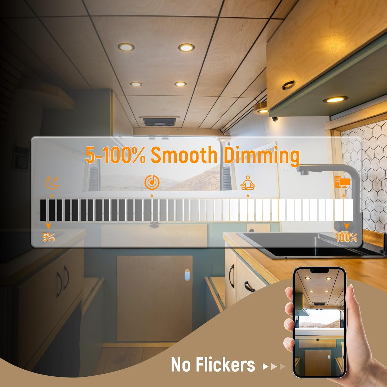 Obeaming 4 X 12V LED Downlights RV Campervan Recessed Ceiling Lights 2.5W Dimmable Spot Lights 215LM for Motorhome Boat Van Caravan Kitchen Cabinet (Black, 3000K) image number 6