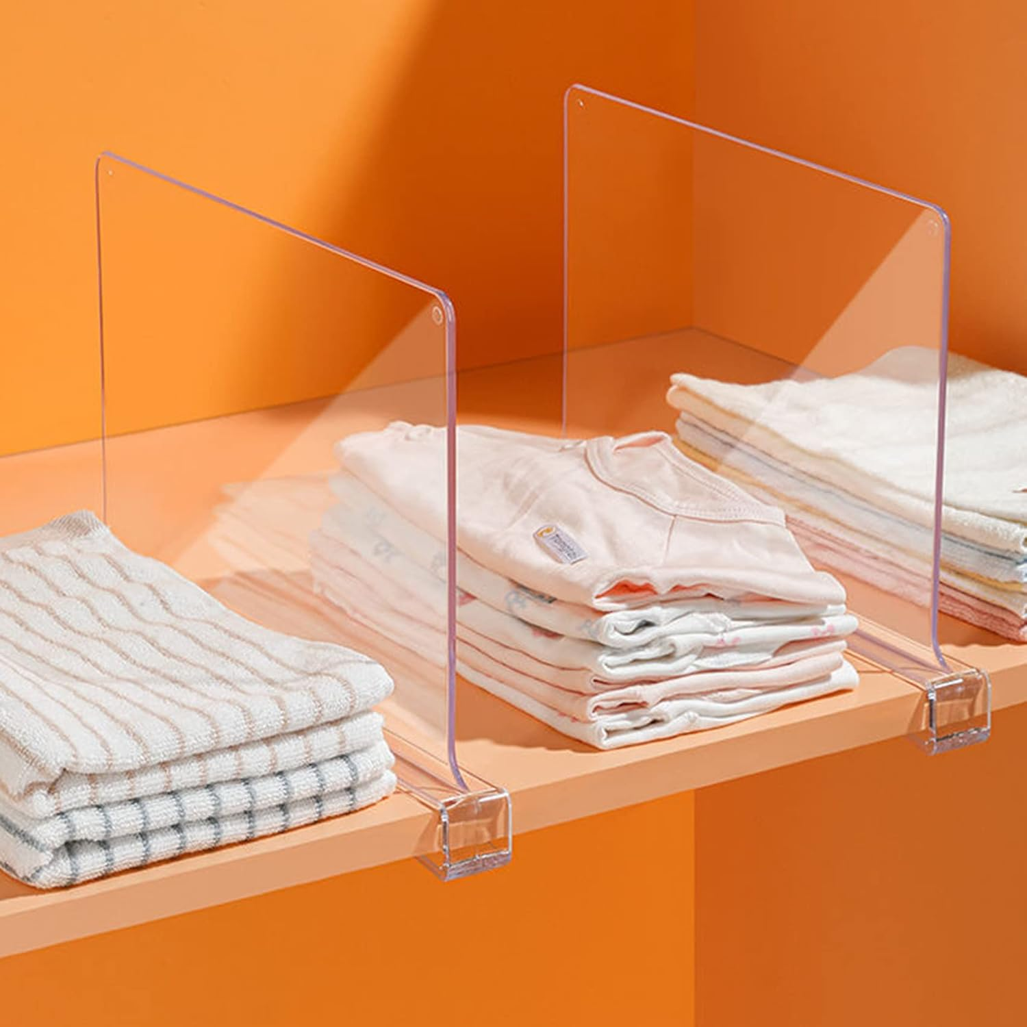 6PCS Acrylic Shelf Dividers for Closet, Shelf Separator, Wood Closets Organizer Divider, Transparent Closet Organizer,For Bookcases Kitchen Cabinets, Clear image number 4