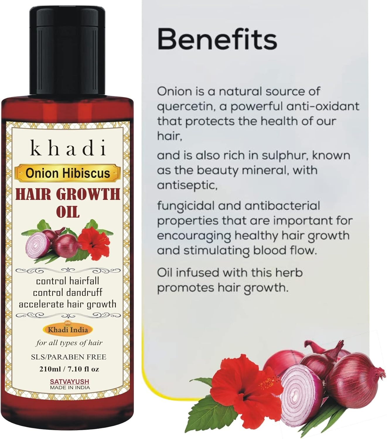 Satvayush Khadi Ultra Premium Red Onion with Hibiscus Ayurvedic Natural & Herbal Hair Oil (210 Ml)