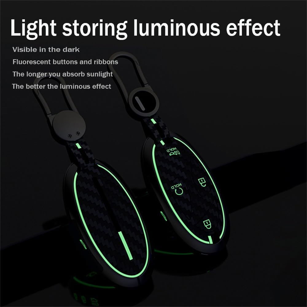 Ontto Carbon Texture Key Holder Luminous Strip Car Key Cover Fit for Hyundai Ioniq 6 Grandeur GN7 Kona Elantra Azera 2023 2024,Sonata Hybrid Santa Fe 2024,Tucson Hybrid 2025,Silver - 7-Button-Black image number 4