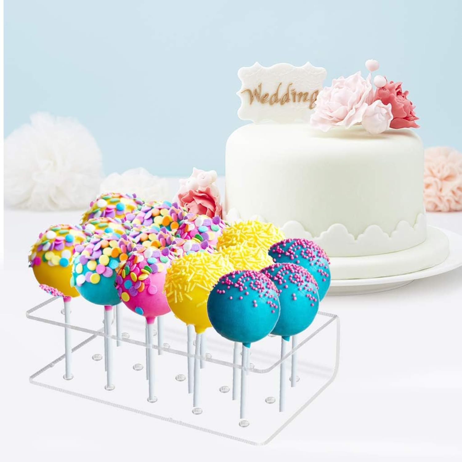 Lxcshljx 2Pcs Cake Pop Holder, 15 Hole Acrylic Transparent Lollipop Display Stand for Wedding, Birthday Party, Baby Showers, Halloween, Christmas Candy Decorative Making Tools image number 1