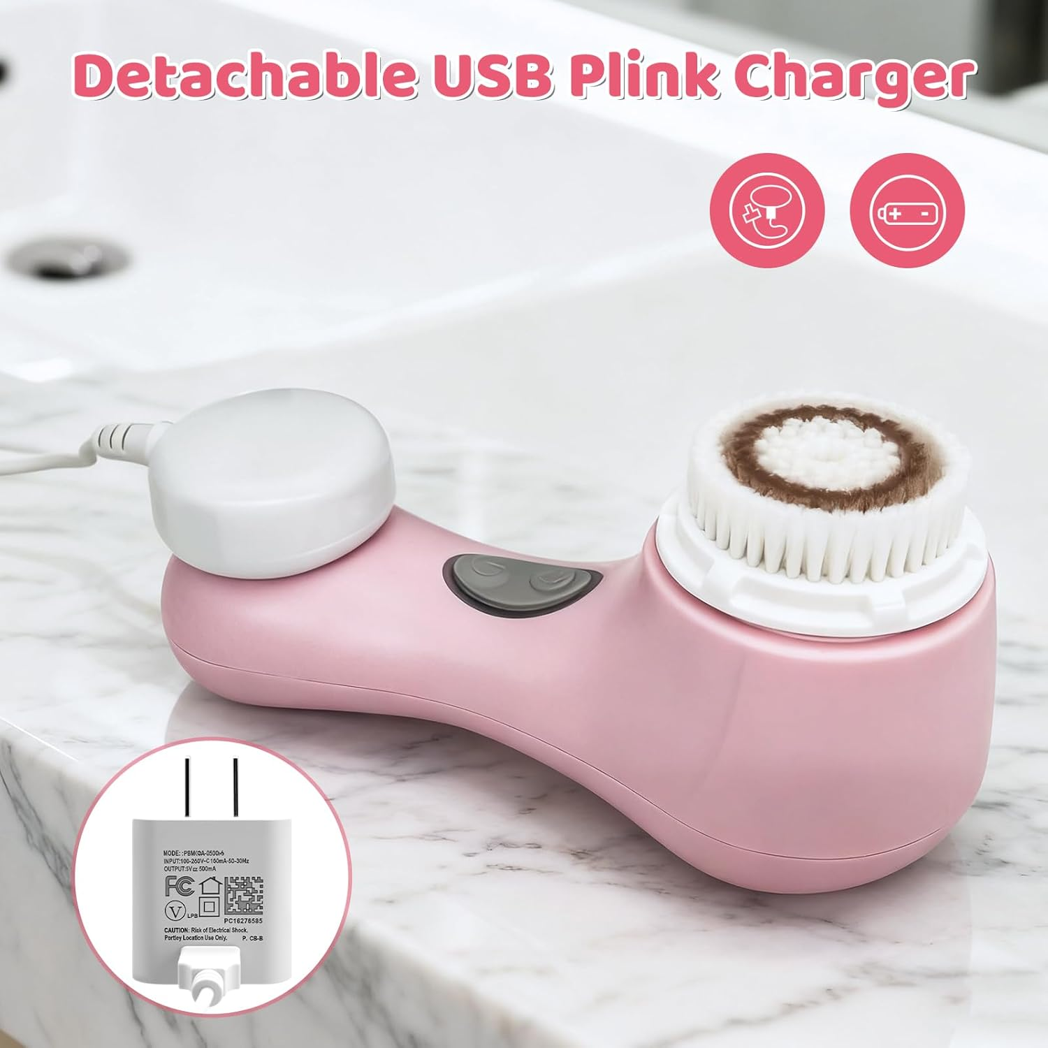 Clarisonic Mia 2 Electric Face Cleansing Brush with 2 Brush Heads, Sonic Facial Brush for Deep Cleaning & Exfoliation, Waterproof Rechargeable (Pink) image number 2