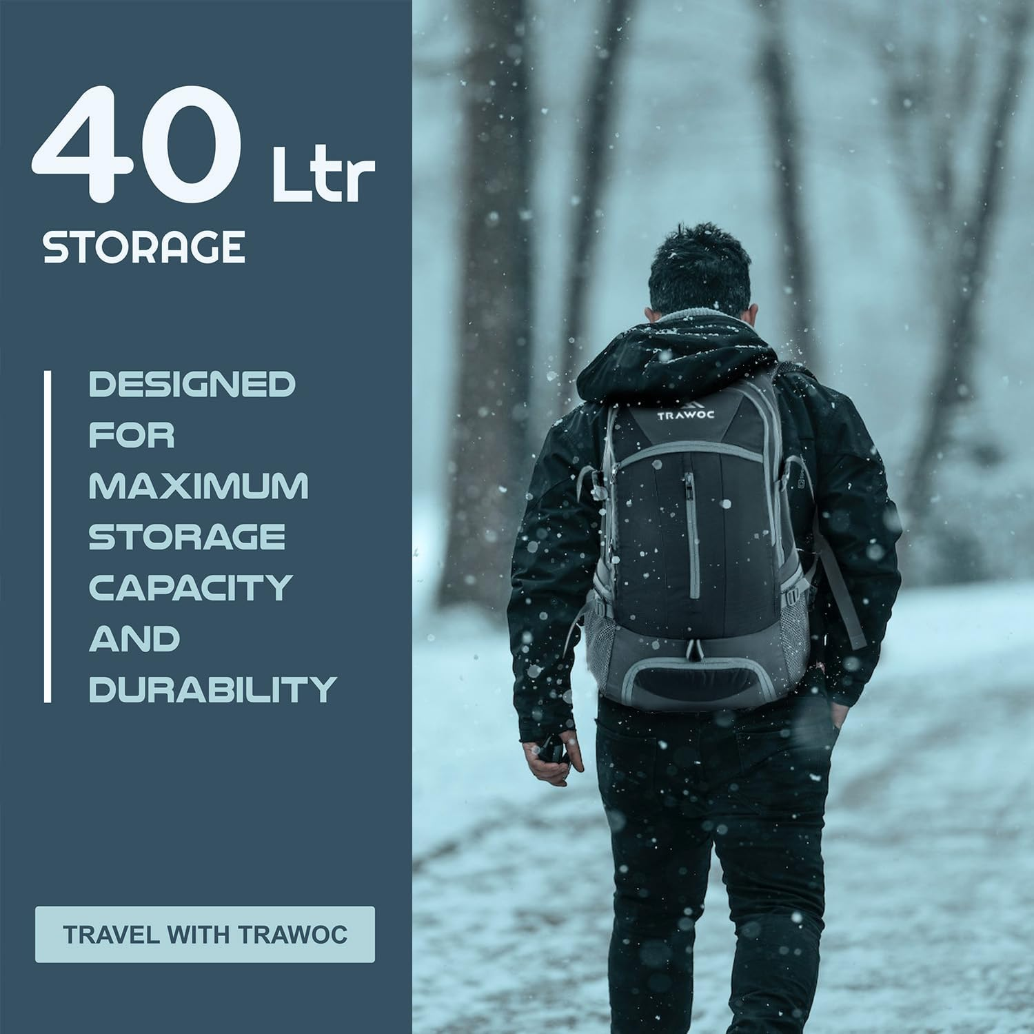 TRAWOC FALCON 40 L Travel Laptop Backpack for Men and Women, Casual Daypack with Rain Cover Hiking, Trekking, Travelling Bag image number 1