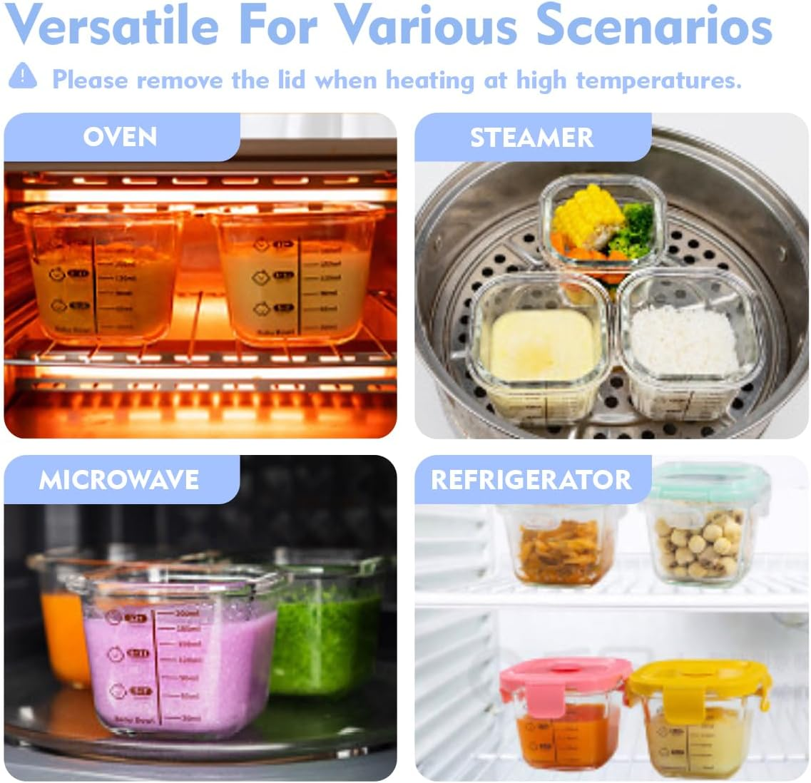 Blissify High Borosilicate Glass Baby Food Storage Containers,160Ml Baby Food Jars with Airtight Lids Leak-Proof, Small Meal Prep Clear Jar, Microwave Dishwasher Freezer Safe image number 5