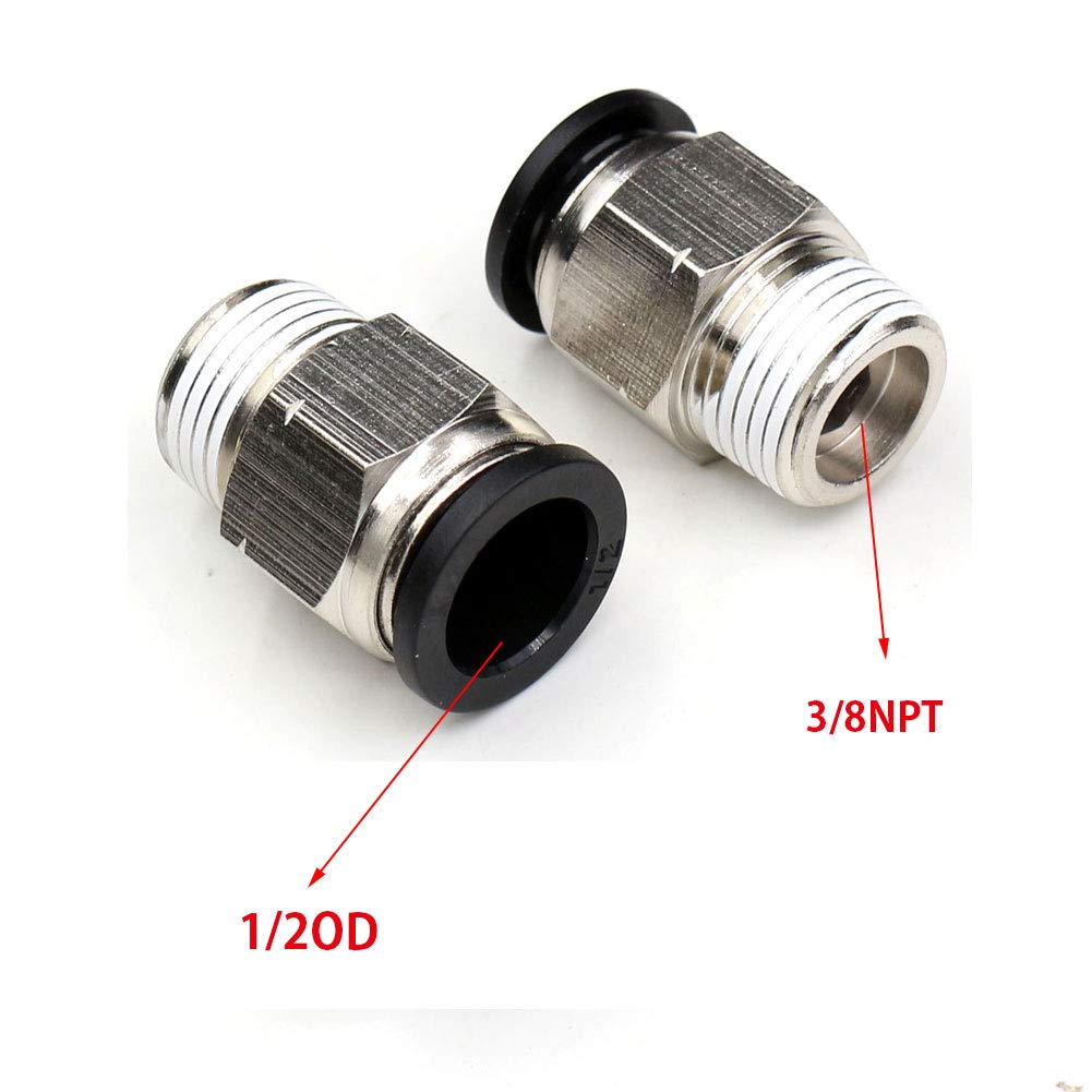 CEKER 1/2 Push to Connect Fittings Air Fittings PC 1/2 Inch Tubing Od X 3/8" NPT Thread Male Air Line Fittings Pneumatic Fitting Push in Connector Compression Fittings Quick Connect Fittings 2Pack image number 3