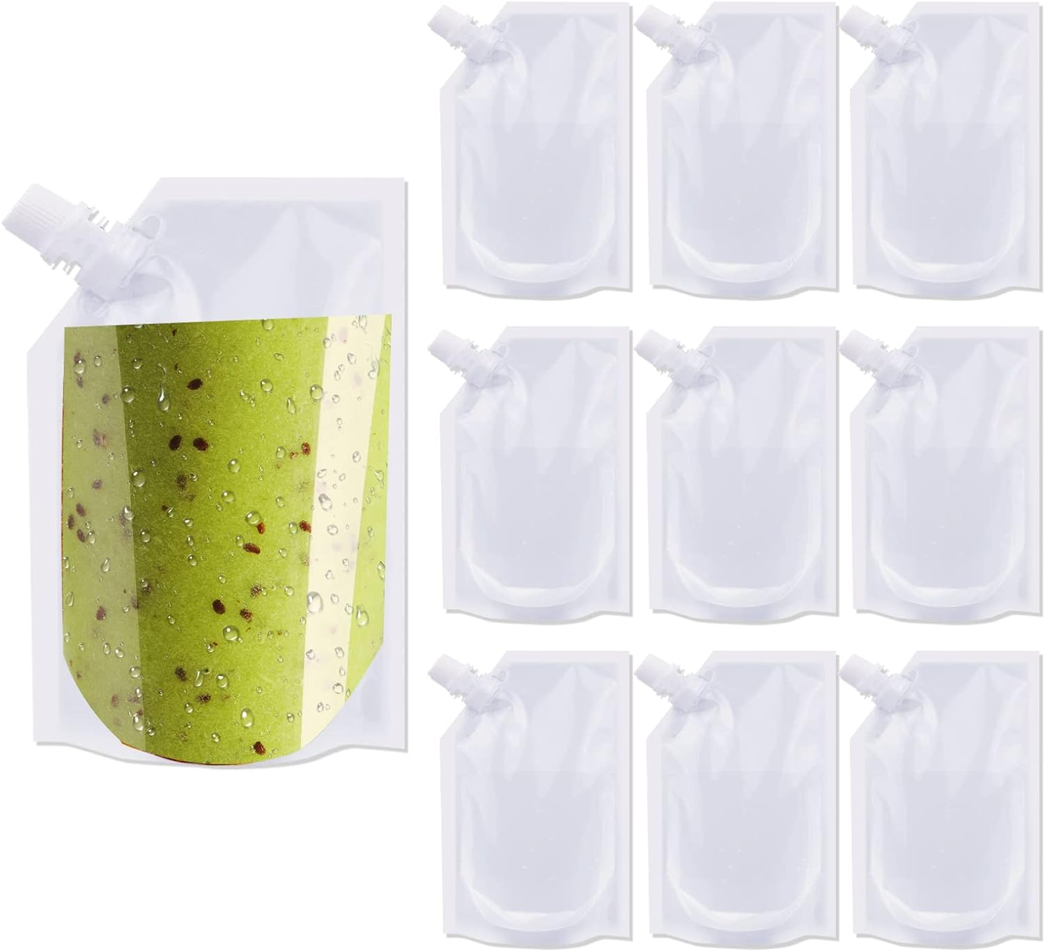 Travel Pouch,10Pcs Plastic Reusable Hip Flask with Spout,Drink Pouches for Festivals Hide Alcohol,Juice, Sneak Booze, Liquor, Rum, Water-220Ml image number 1