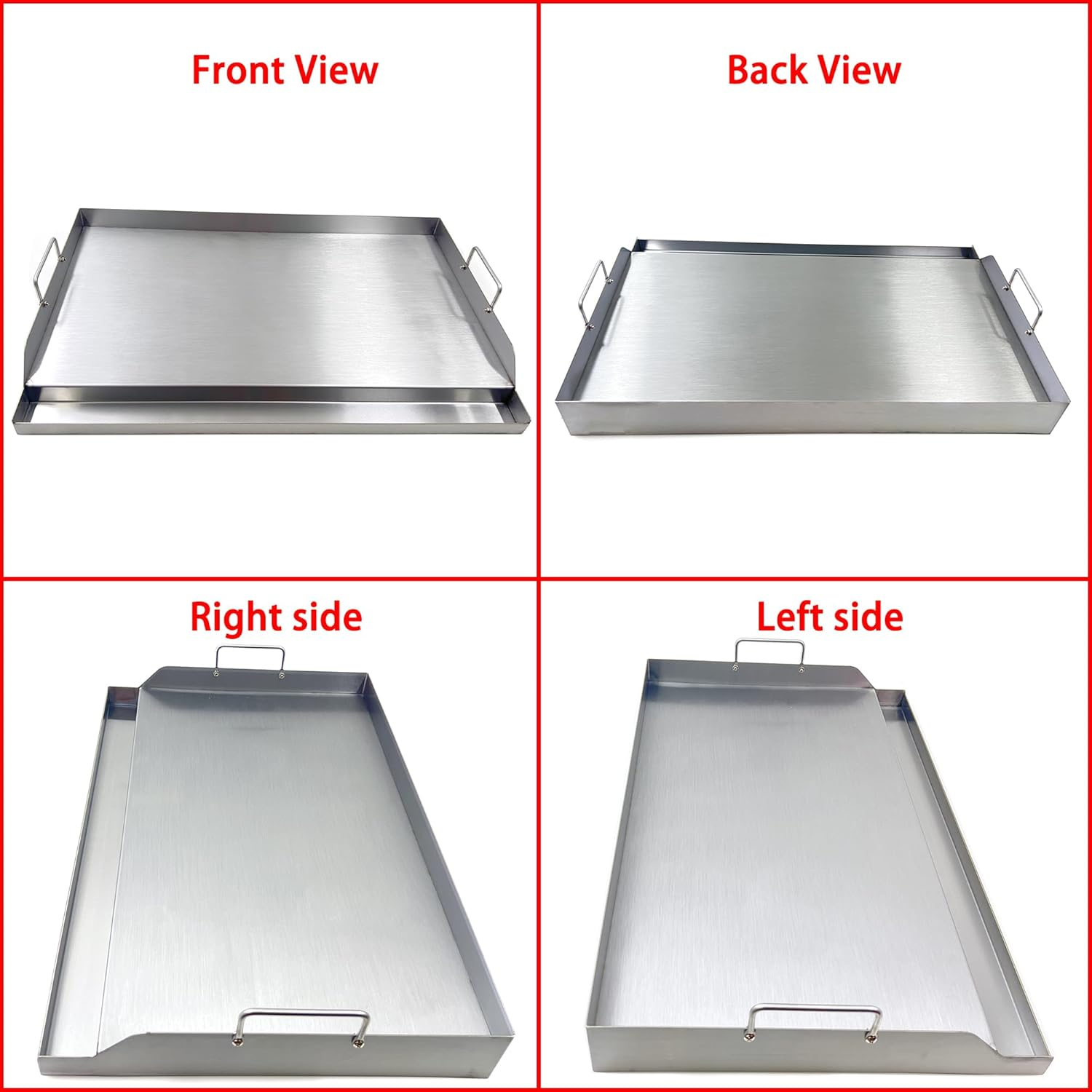 Direct Store Parts DS127 Stainless Steel BBQ Cooking Griddle, Universal Flat Top Griddle with 2 Handles for Most Gas Grills, W25"&times;D16"&times;H2.75", Heavy Duty Stainless Steel Griddle 1Pc, Large Size image number 1
