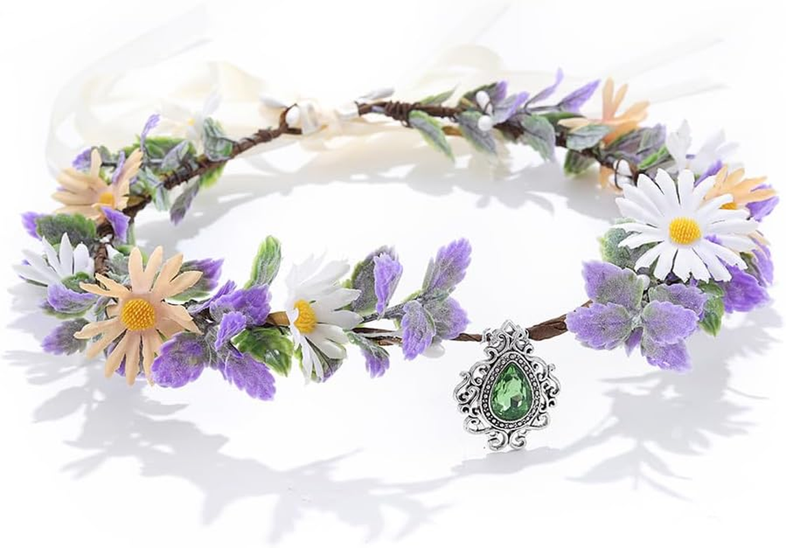 IYOU Elf Fairy Flower Crown Purple Floral Headband Crystal Leaf Headpieces Beach Wedding Hair Accessories for Women and Girls image number 4