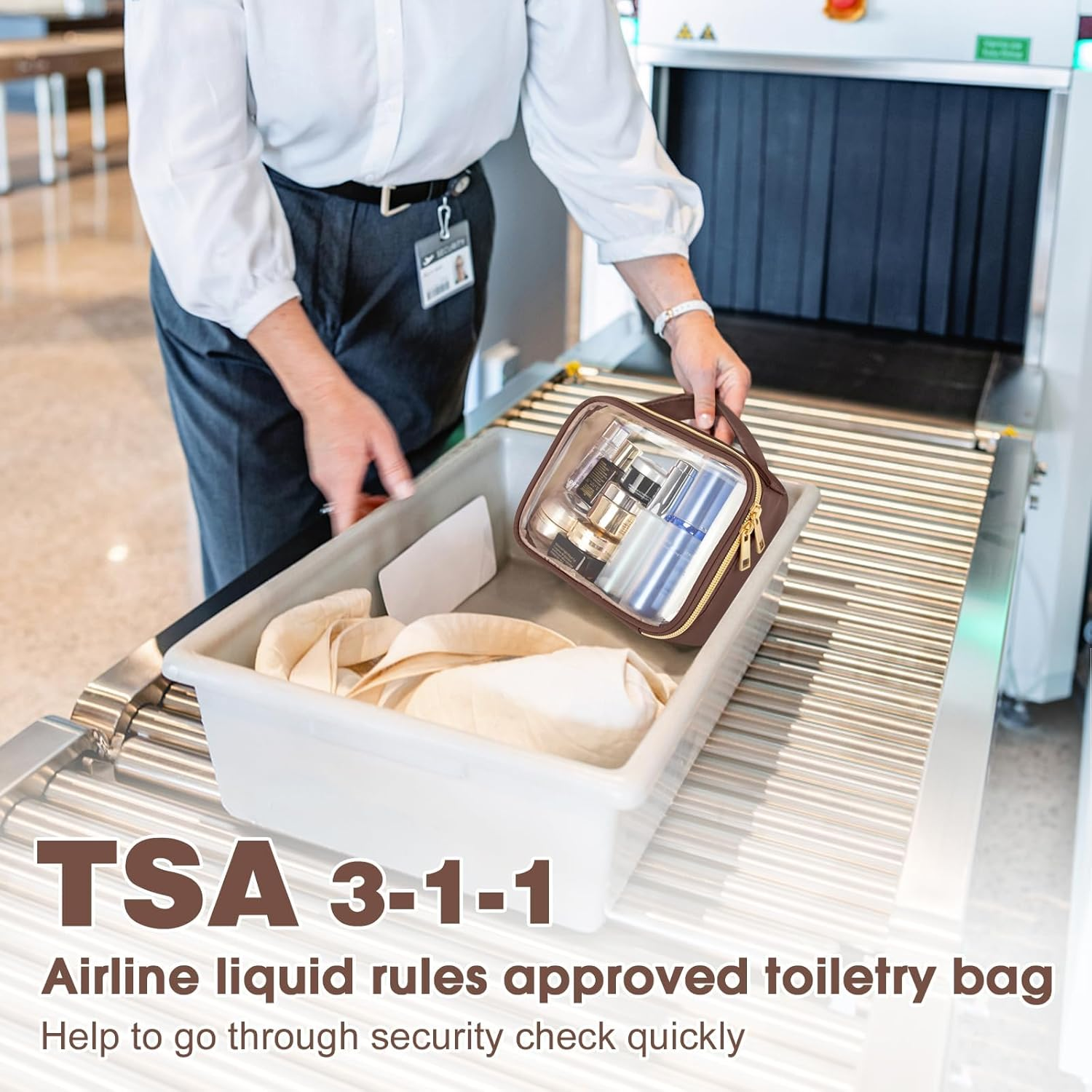 TSA Approved Toiletry Bag, 2 Pack Clear Makeup Bags with Handles, Quart Size PVC Clear Cosmetic Bags for Women and Men, Carry on Airport Airline Compliant Bag, Brown image number 5