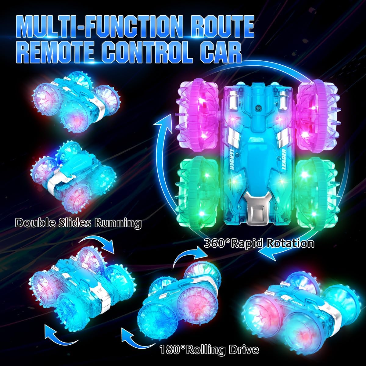 Toys for 4-8-12 Year Old Boys Amphibious Remote Control Car Boat with LED Lights 4WD RC Car for Kids 2.4Ghz All Terrain Off-Road RC Stunt Car, Waterproof Pool Beach RC Vehicle Toy for Boys Girls-Blue