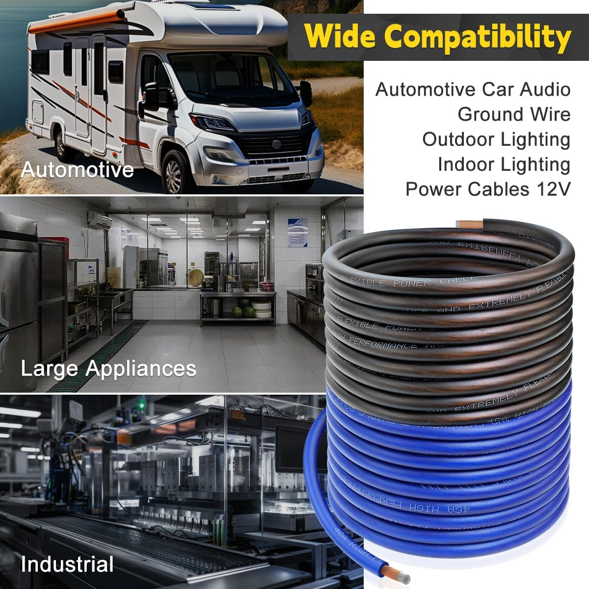 4 Gauge Automotive Battery Cable, 4 AWG Copper Clad Aluminum (CCA) Wire for Car, Truck, RV, Boat, Heavy Duty Flexible 12V Battery Wire, Corrosion-Resistant 4 Gauge Amp Wire Kit 12V Cable Wire image number 1