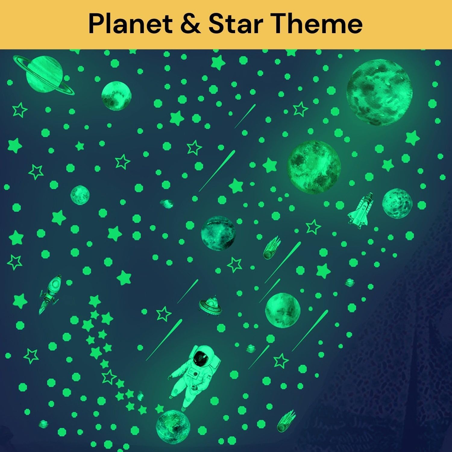 Glow in the Dark Stars for Ceiling 849X Glow in the Dark Moon and Planet Wall Decal Luminous Astronaut Universe Galaxy Space Wall Stickers Outer Space Decal for Kids Boys Girl Bedroom image number 3