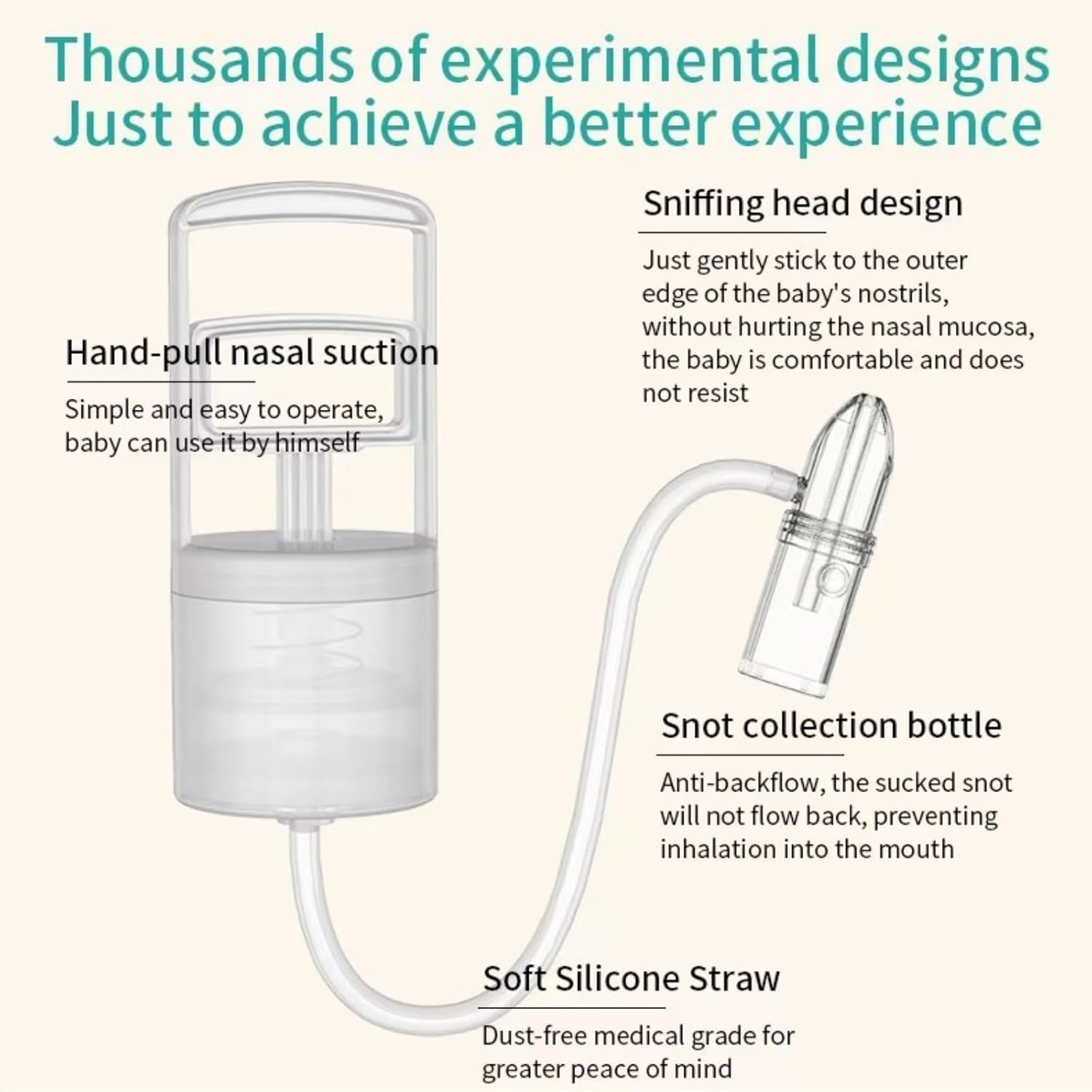 Nasal Aspirator for Baby, Portable Hand Puller Nose Sucker, Quiet Suction Easy to Operate | Reusable | Soft Silicone Nose Cleaner for Fast and Effective Relief of Nasal Congestion in Infant. image number 4