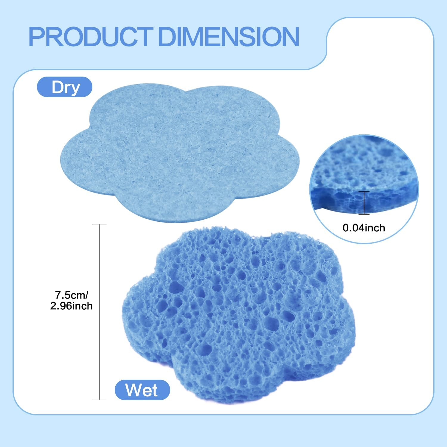 50-Count Facial Sponges, Natural, Blue, Modern Style, Reusable, Exfoliating, Cleansing, Makeup Removal, Travel-Friendly, Gift for Her - Yellow image number 4