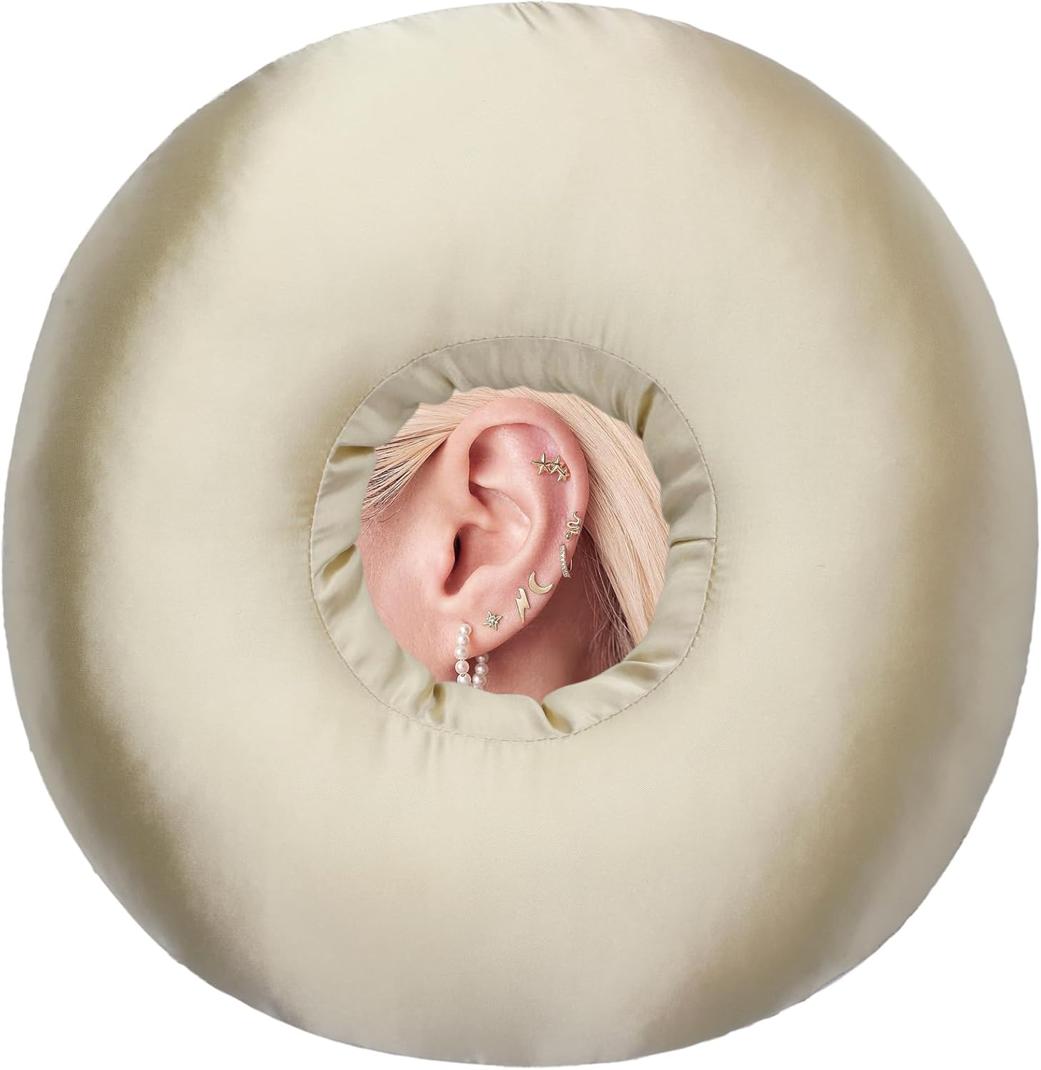 Hapipoppy Silky Ear Piercing Pillows with Hole for Side Sleepers Donut Pillow Ear Pain Relief CNH Pressure Sore Ear Guard Satin Coral
