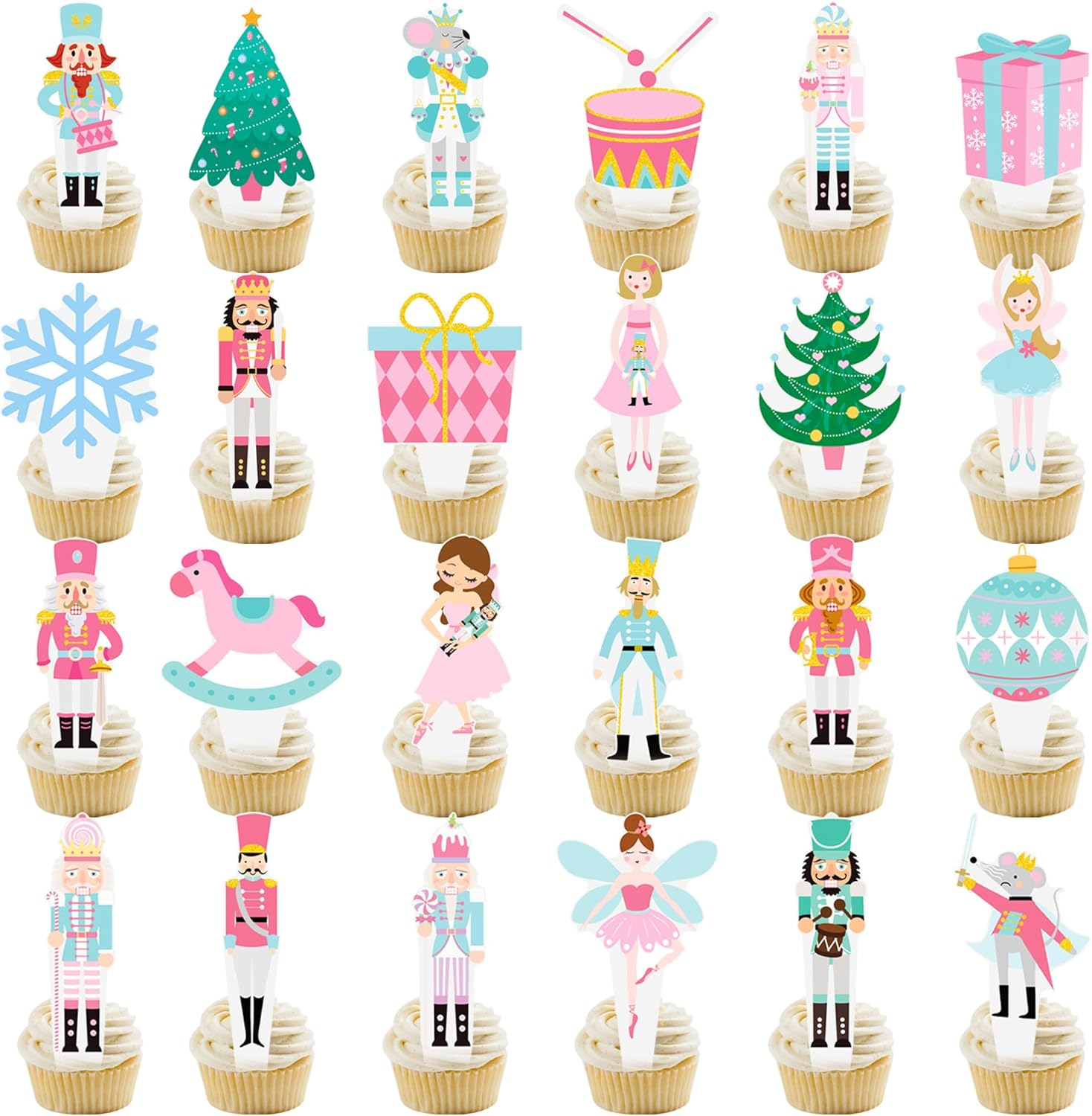 Nutcracker Party Cupcake Decorations 48Pcs Nutcracker Christmas Cupcake Toppers Nutcracker Party Cupcake Picks Christmas Ballet Theme Cake Topper for Winter Holiday Party Dessert Supplies image number 5