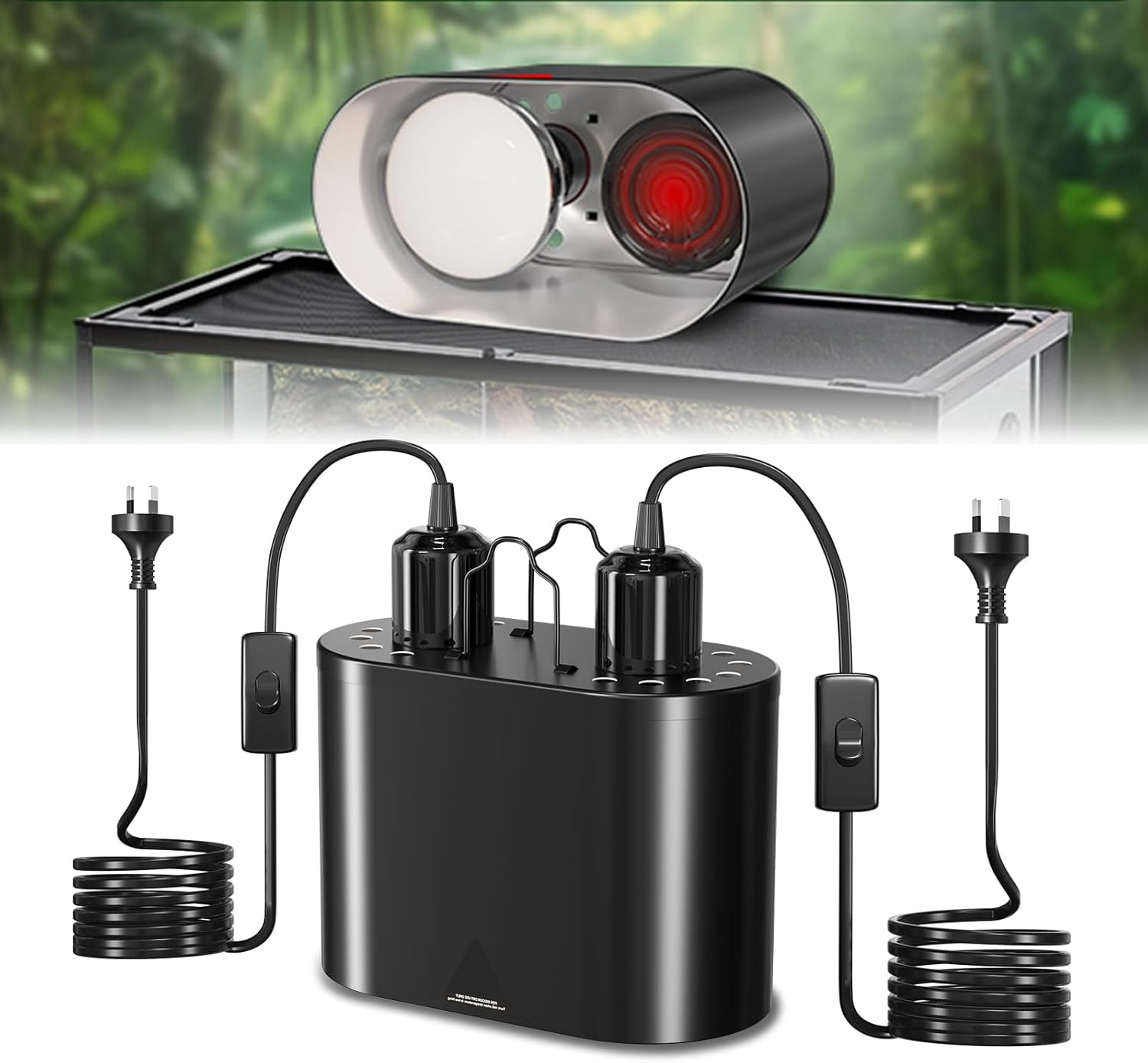 Glowup Heat Lamp Holder for Reptile, 200W Dual Reptile Light Fixture with Independent Switches, Reptile Heat Lamp Fixture for Lizards, Turtles, Snakes, and Amphibians（Without Bulb） image number 5