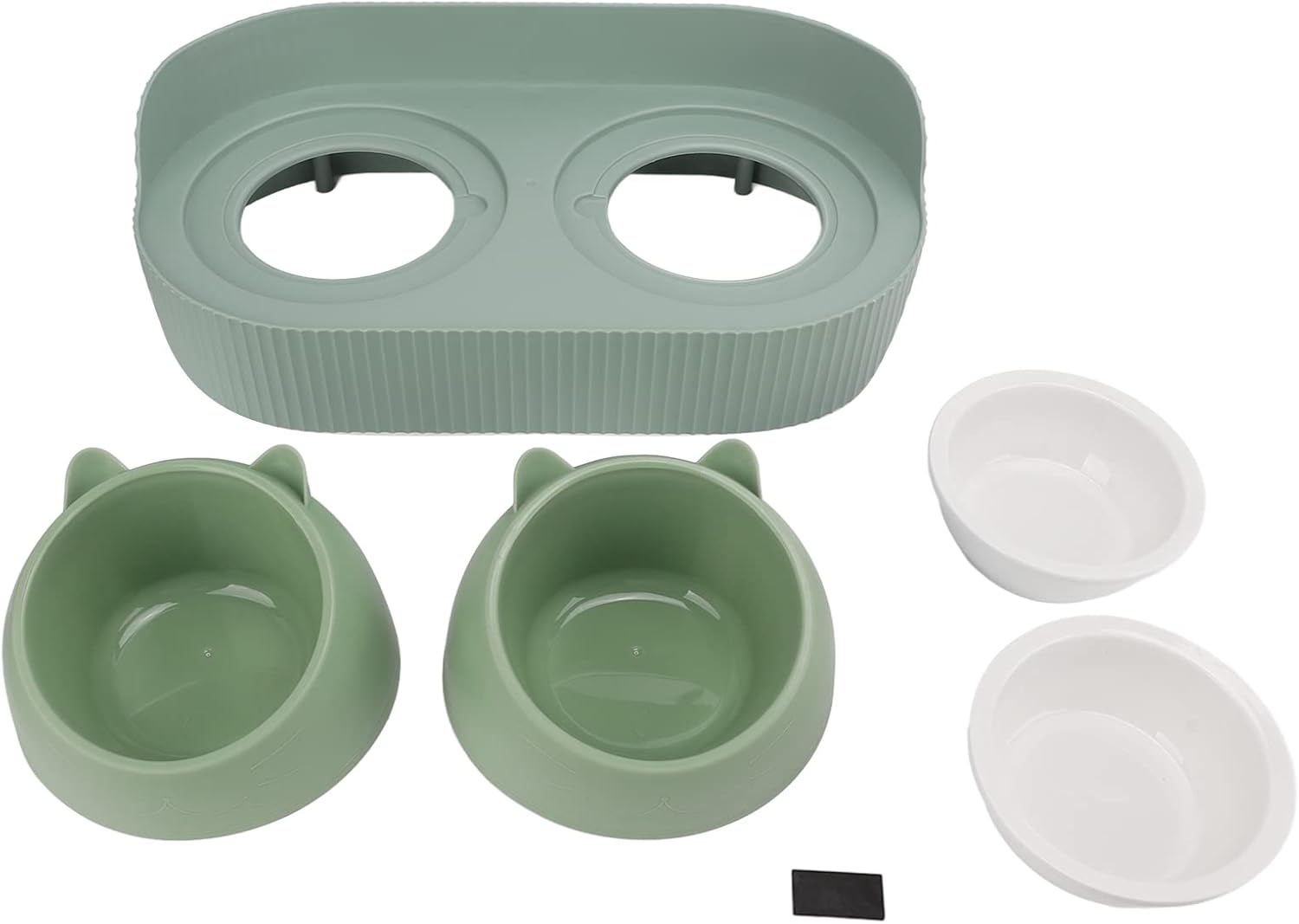 Ceramic Cat Food and Water Bowl, Kitty Bowl, Cat Dish, Ceramic Pet Bowl Set Food Grade anti Double Food Water Bowls for Cats Dogs Kittens and Puppies(Green)