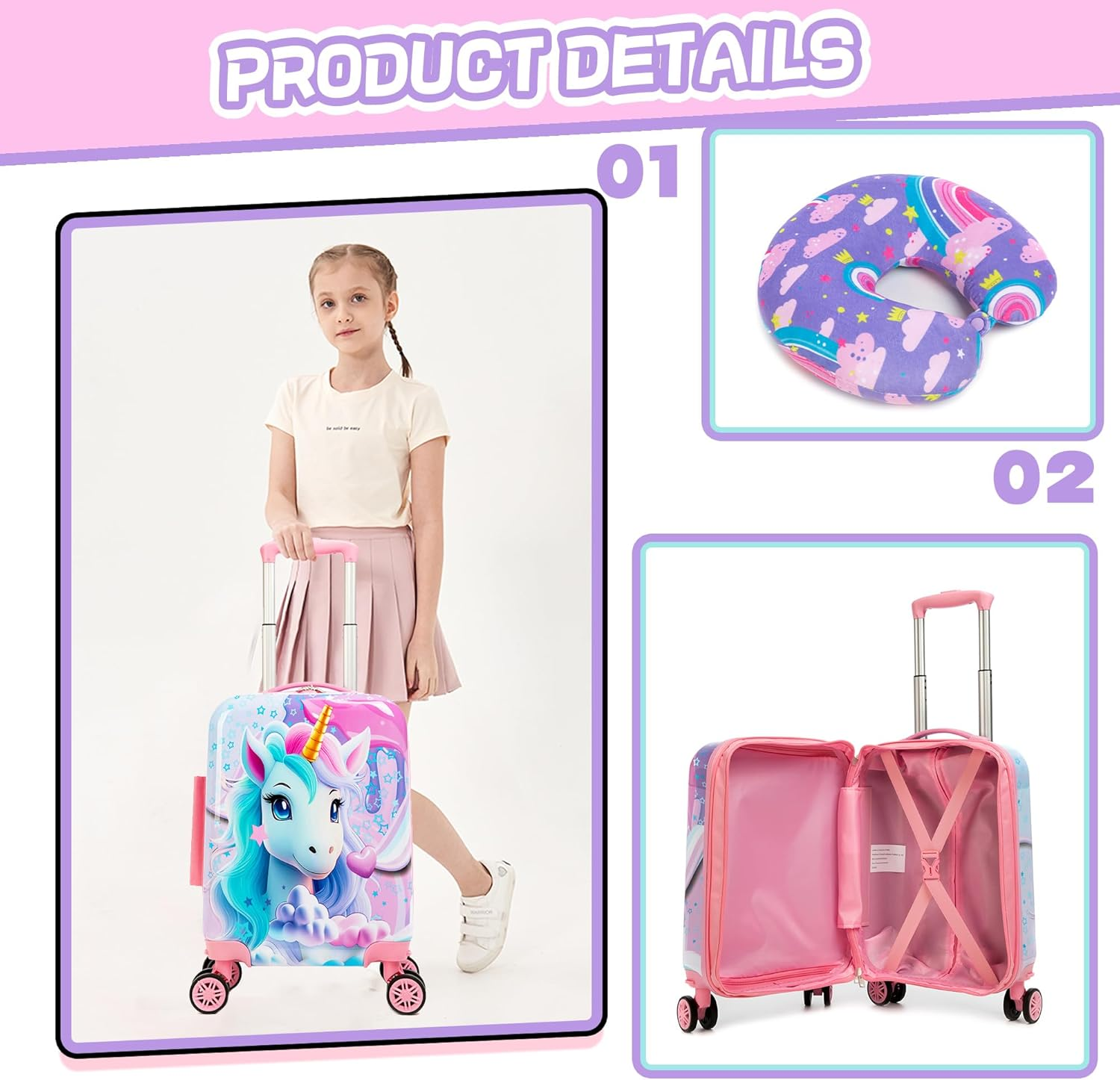 Homskiii Kid'S Luggage Set 2 Piece Suitcase Set 16" Hardside Luggage with Spinner Wheels Girls Boys Carry on Luggage Airline Approved, 4008, 16Inch - 1005 image number 6