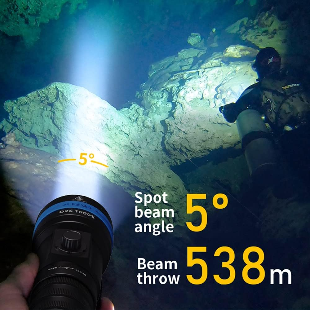 XTAR D26 1600 Lumen Scuba Diving Flashlight Dive Torch Underwater 100 Meters Submarine Lights for under Water Deep Sea Cave at Night image number 3