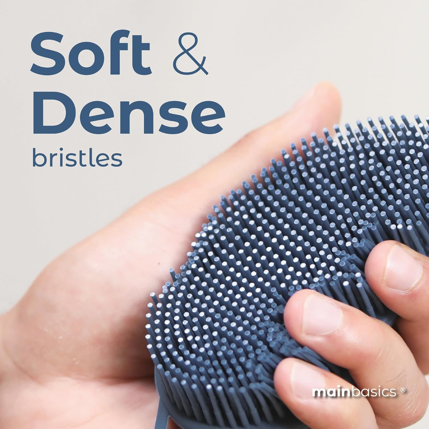 Mainbasics Silicone Body Scrubber &ndash; Dual-Sided Shower & Scalp Scrubber, Gentle Silicone Loofah Alternative for Deep Clean (Dark Blue, Scalp) image number 3