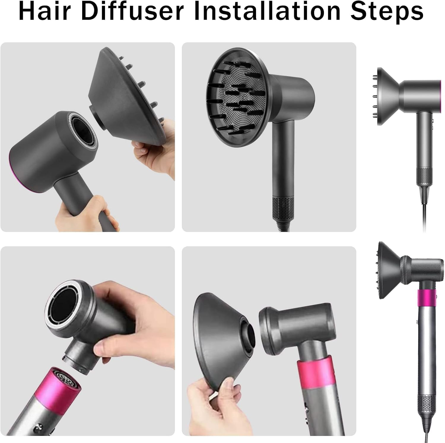 Hair Diffuser Attachment Nozzles for Dyson Supersonic Hair Dryer HD01 HD02 HD03 HD04 HD08 HD15 Tools Accessaries Parts, Black image number 1