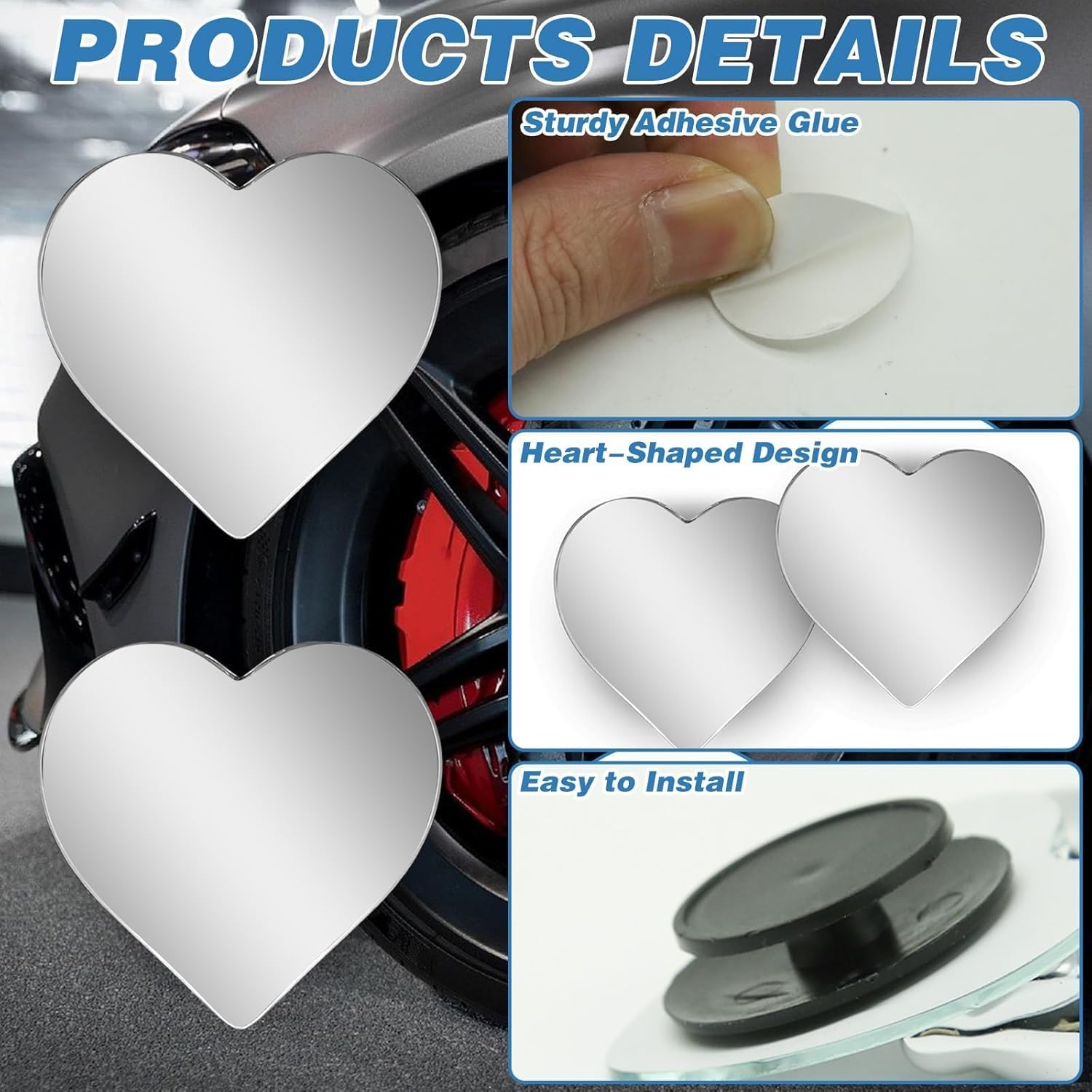 2PCS Heart Shaped Blind Spot Mirrors for Cars - Adjustable Angle, Wide Angle Convex Rear View Mirror - Universal Fit for Cars, Suvs, Trucks - Enhanced Driving Safety Accessories image number 4