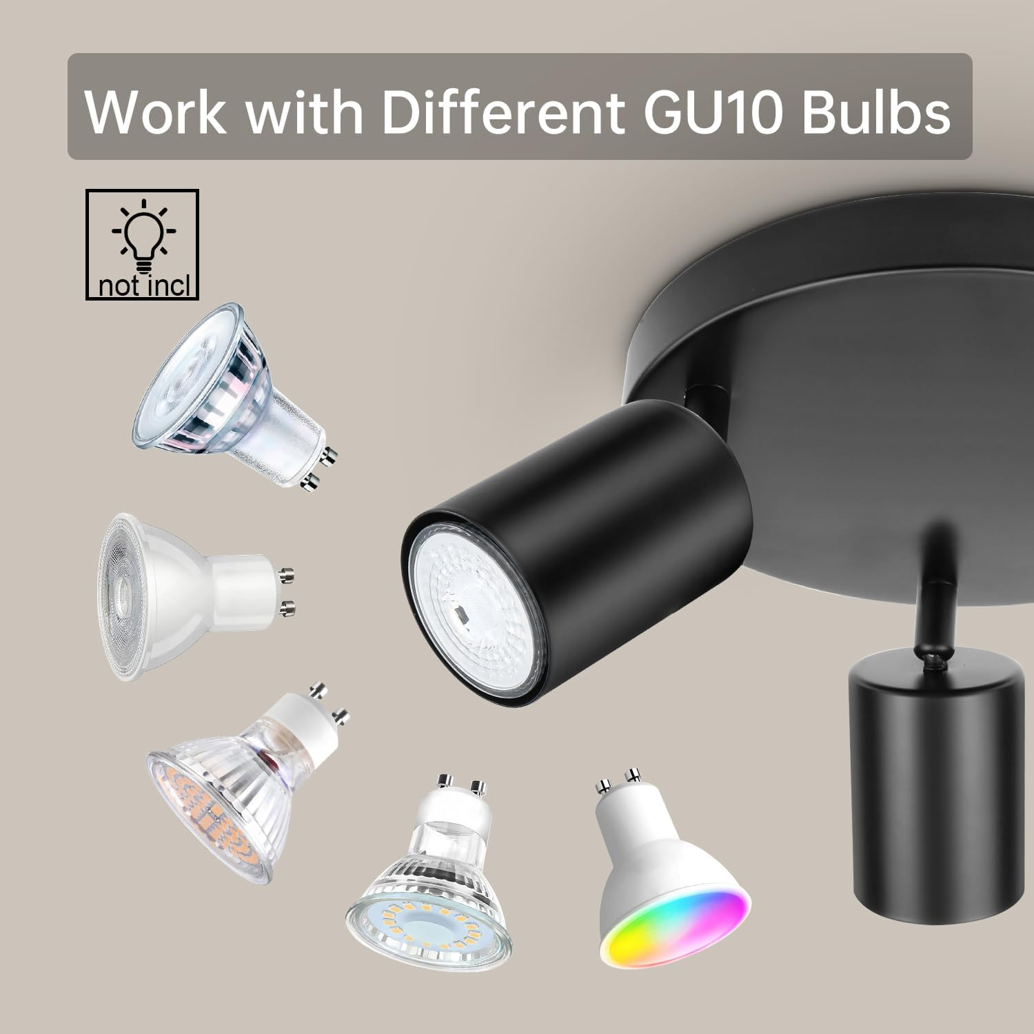 Dehobo LED Ceiling Spotlight 3 Bulbs round Black 350&deg; - Spotlight Light GU10 Swivelling - Ceiling Light Spotlights LED Vintage Ceiling Spotlight for Living Room Bedroom Kitchen - No GU10 Bulb image number 2