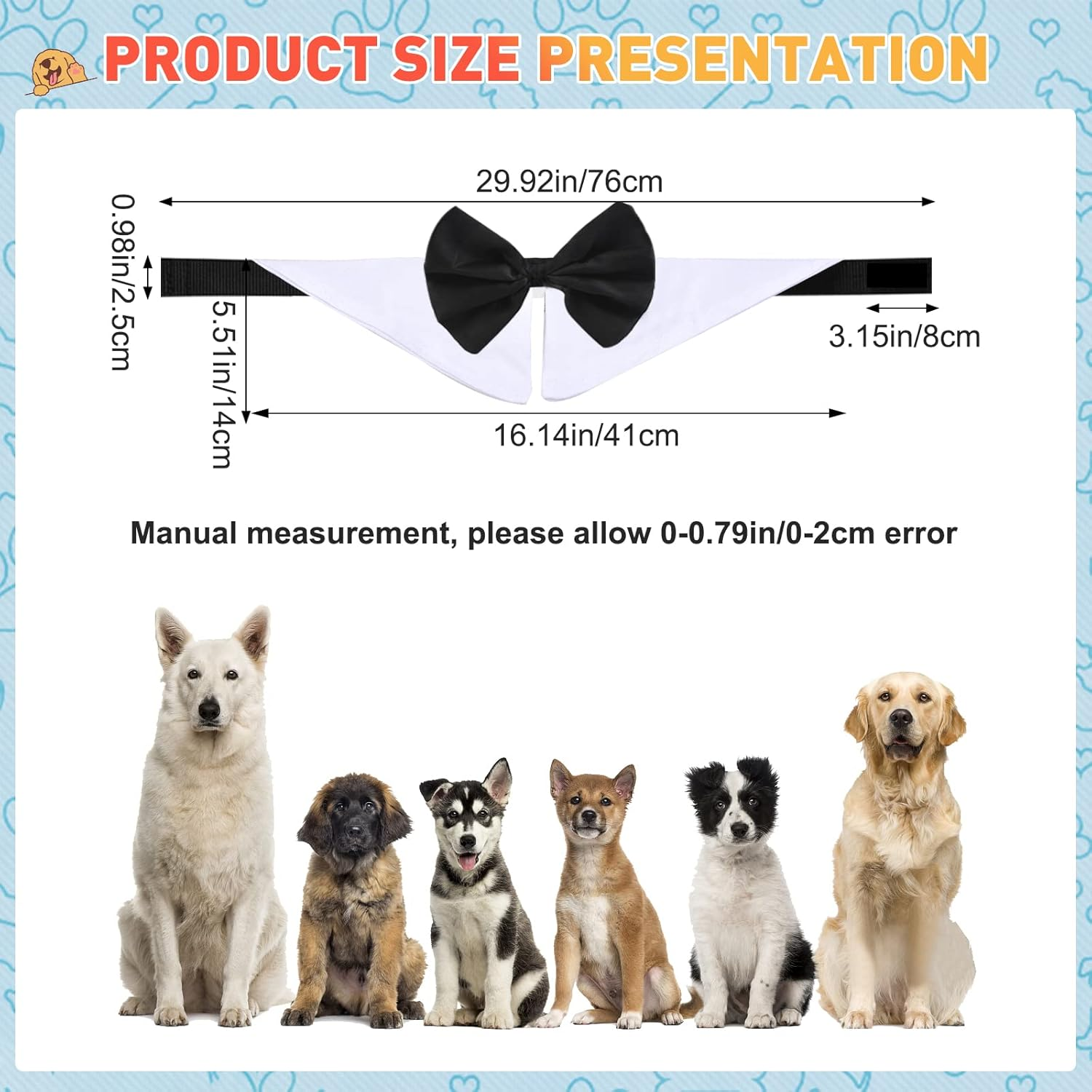 HACRAHO Formal Dog Bowtie Collar, White, X-Large, Cotton, Adjustable, 29-31 Inches, Wedding, Party, Accessory image number 1