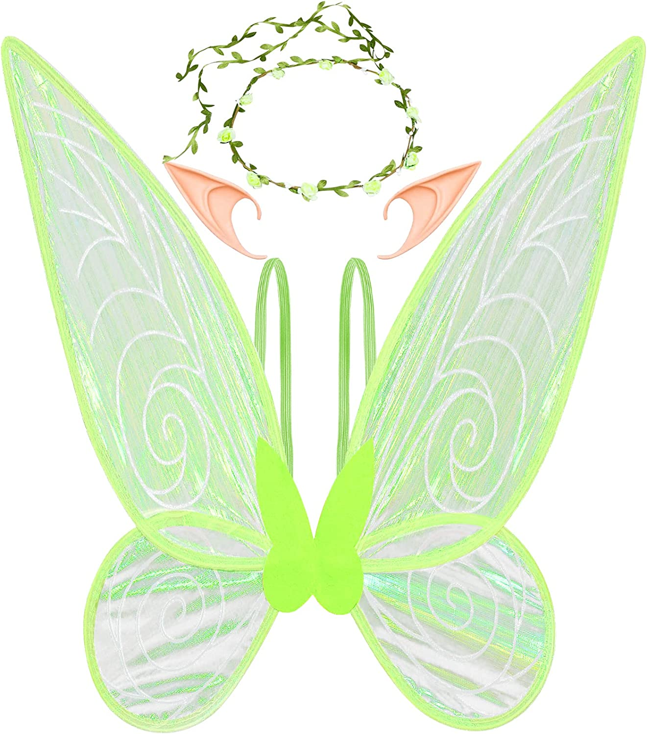 U-Goforst Fairy Wings Costume Set Sparkle Butterfly Fairy Angel Wings Party Favors Halloween Dress up Cosplay for Women Girls (Green), Universal