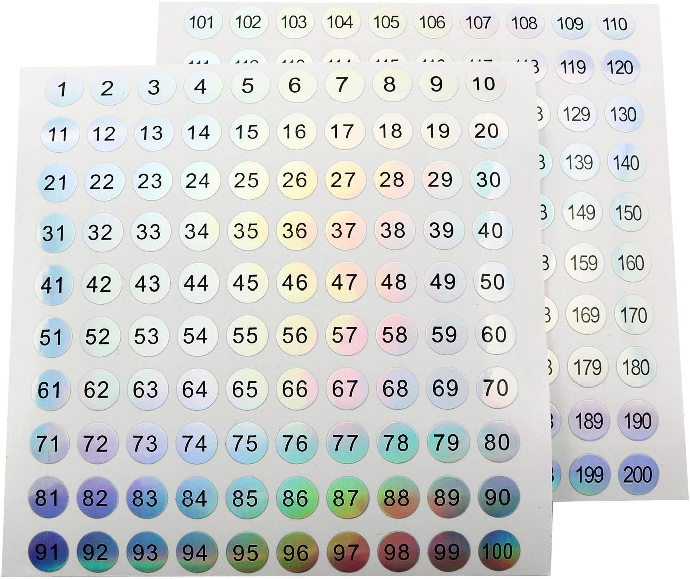 8 Sheets Consecutive Laser Number Stickers Small round Labels Self Adhesive Tags Stickers Home School Office Decoration (4 Sheets 1 to 100 + 4 Sheets 101 to 200) image number 2