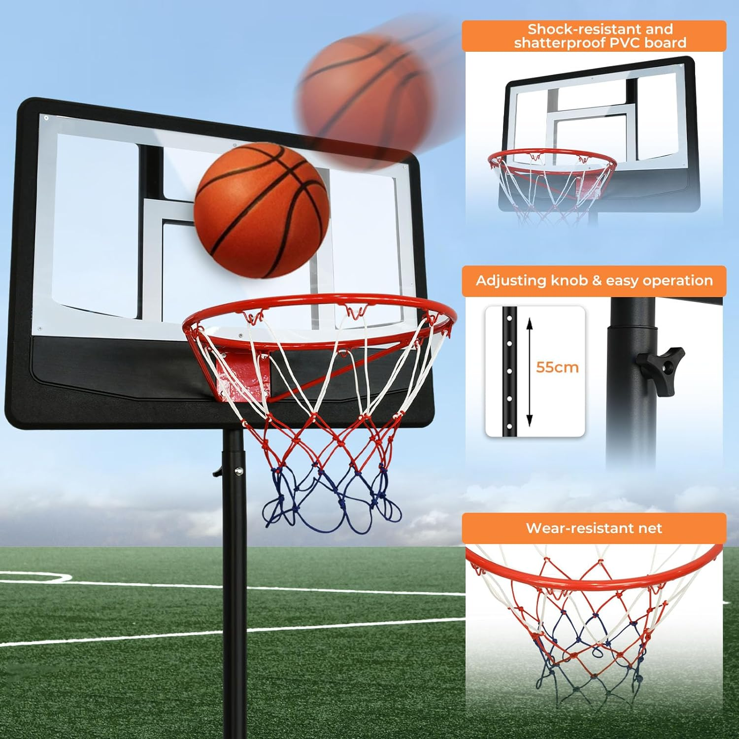 OUROAD Basketball Hoop Stand, Height Adjustable Basketball System W/Wheels for Indoor Outdoor Use image number 2
