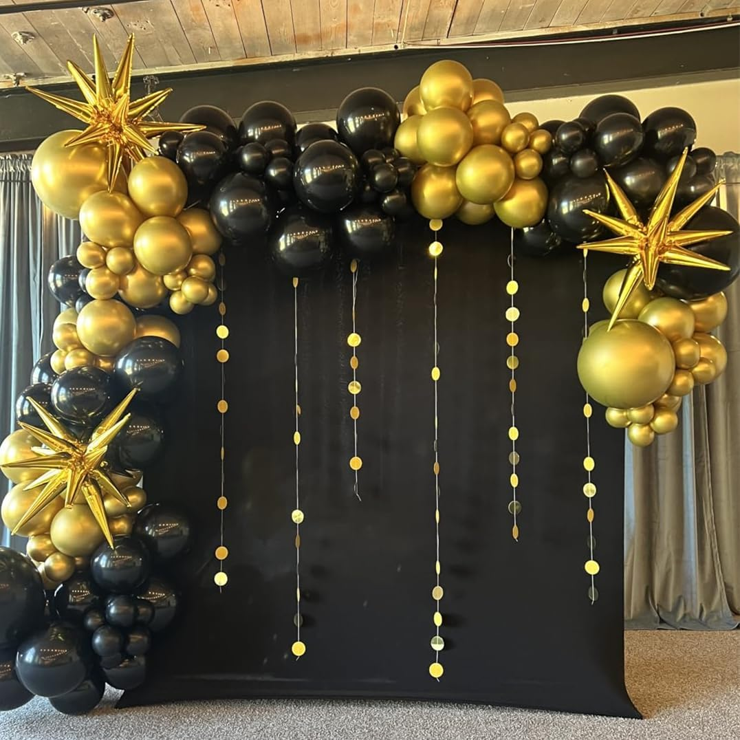 Black and Gold Balloon Garland Arch Kit, 140PCS Black Gold Confetti Balloons Arch Kit 5 10 12 18 Inch Different Sizes Latex Balloons for Graduation Birthday New Year Anniversary Party Decorations image number 2