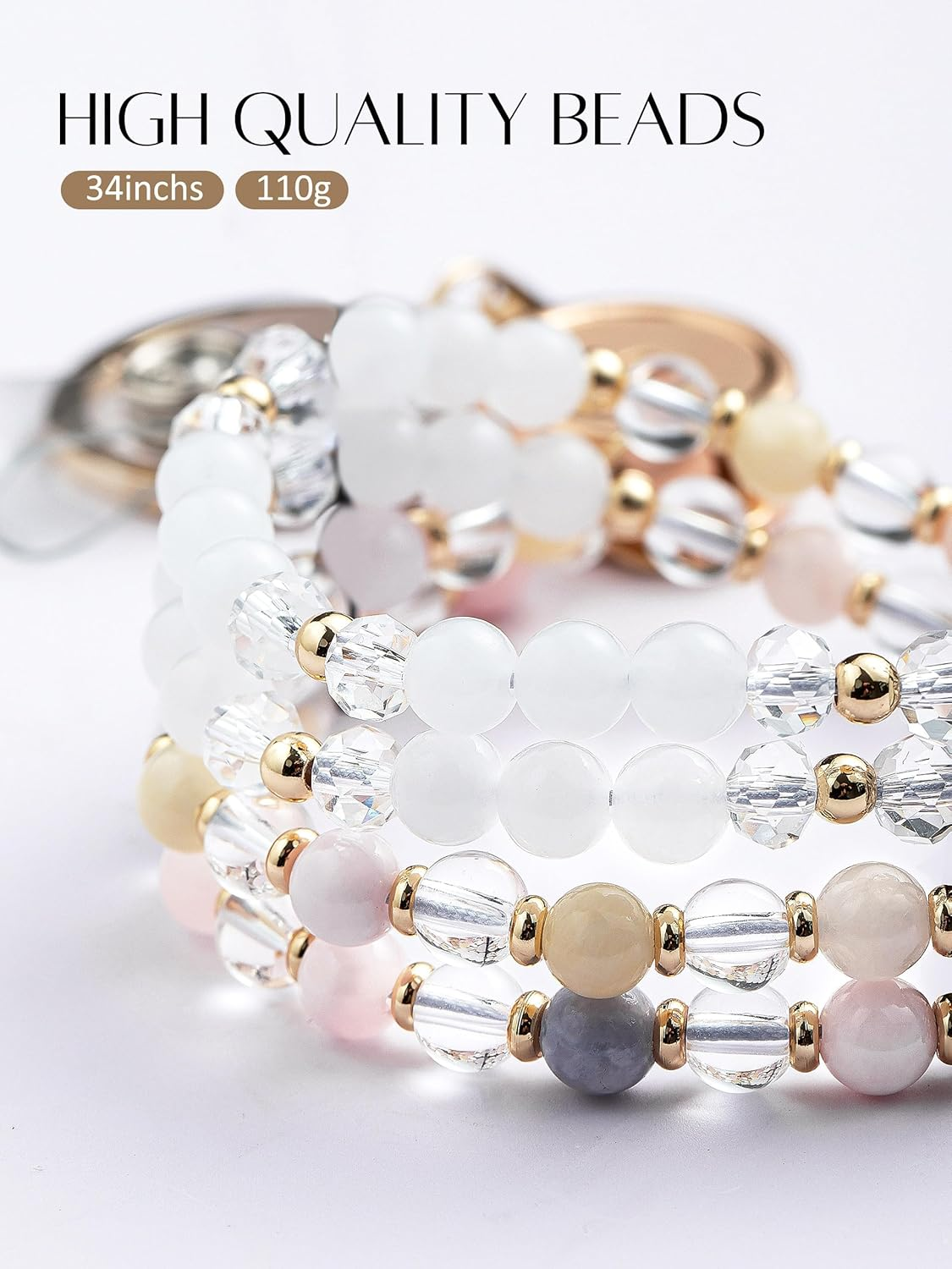 DUOMIAO Lanyards for ID Badges and Keys, Natural Stone Retractable Lanyard Durable Beaded Lanyard for Teacher Women, Morganite, Standard image number 3