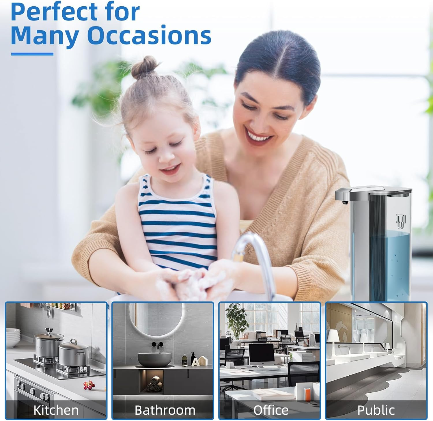 Automatic Liquid Soap Dispenser 17Oz/500Ml Touchless Dish Soap Dispenser IPX5 Waterproof 4 Adjustable Dispensing Levels,Usb Liquid Hand Soap Dispenser Electric for Kitchen Bathroom Hotel (Silver) image number 2