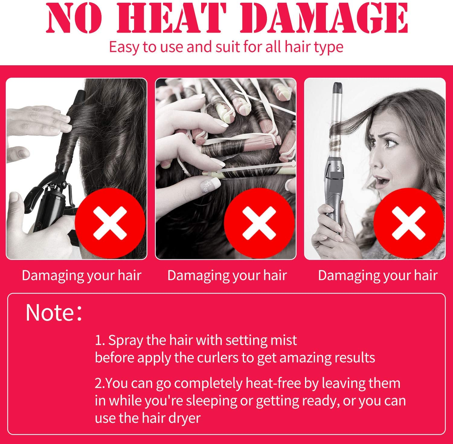 30 Pieces Heatless Waves Curlers Spiral Curls Styling Kit No Heat Hair Waver Spiral Curlers Rollers with 2 Pieces Styling Hooks for Most Hairstyles (25 Cm) image number 4