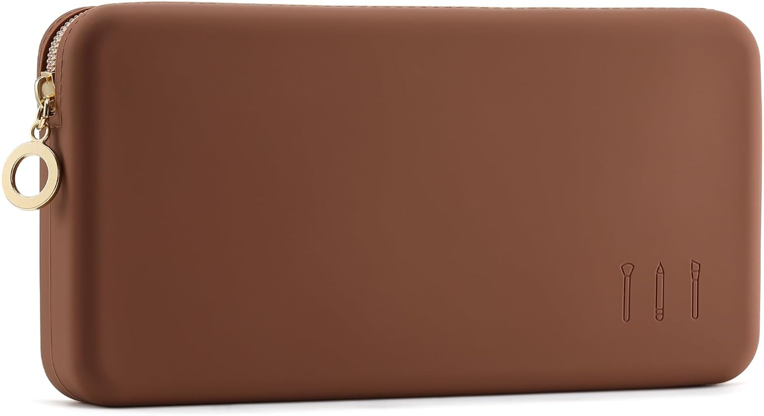 FVION Zipper Makeup Brushes Bag for Travel, Large Silicone Makeup Brush Holder, Make up Brushes Pouch Case for Makeup Tools - Khaki