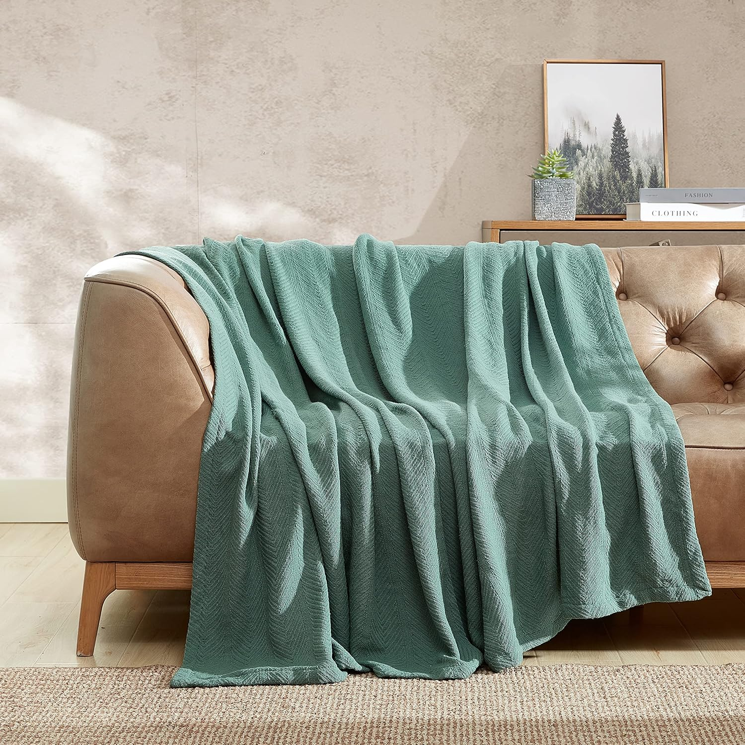 Eddie Bauer - Twin Blanket, Lightweight Cotton Bedding, Home Decor for All Seasons (Herringbone Green, Twin) image number 2