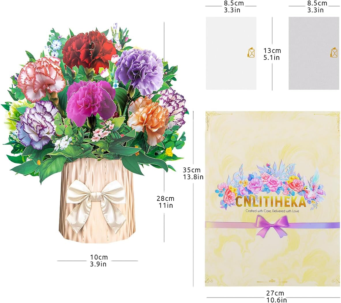 Carnation Paper Flower Pop up Cards, Mother'S Day Pop up Flower Card, Teacher'S Day Card, with Note Card and Envelope, Get Well Cards, Happy Holiday Card for Mom, Teacher, Friends. image number 3