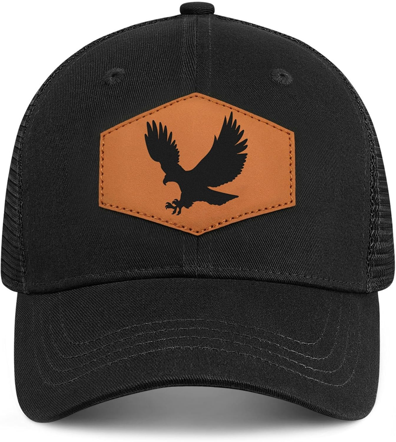 Eagle Baseball Cap for Eagle Lovers,Leather Trucker Hat Snapback Hat for Men Women Brown image number 3