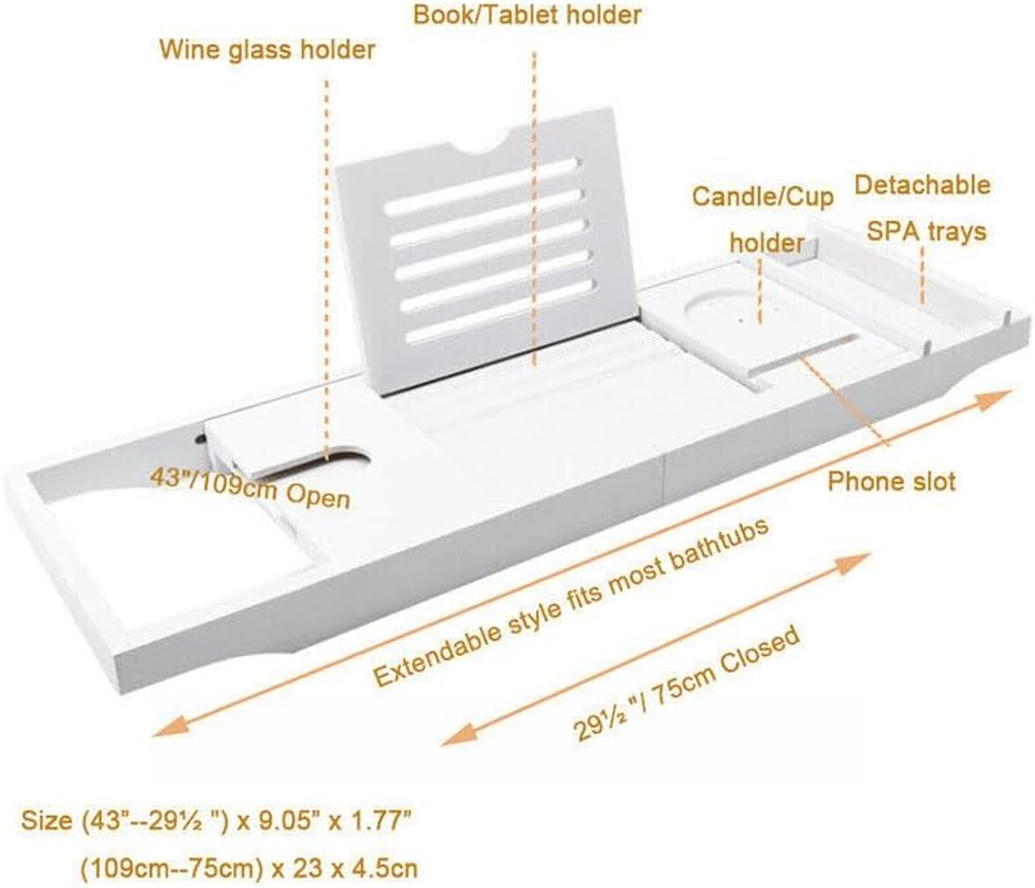LEDON&reg; Expandable Bathtub Caddy Tray Bamboo Bath Table over Tub with Wine Glass Holder, Book Tablet Holder, Candle Cup Holder, Phone Slot, Detachable SPA Trays image number 3