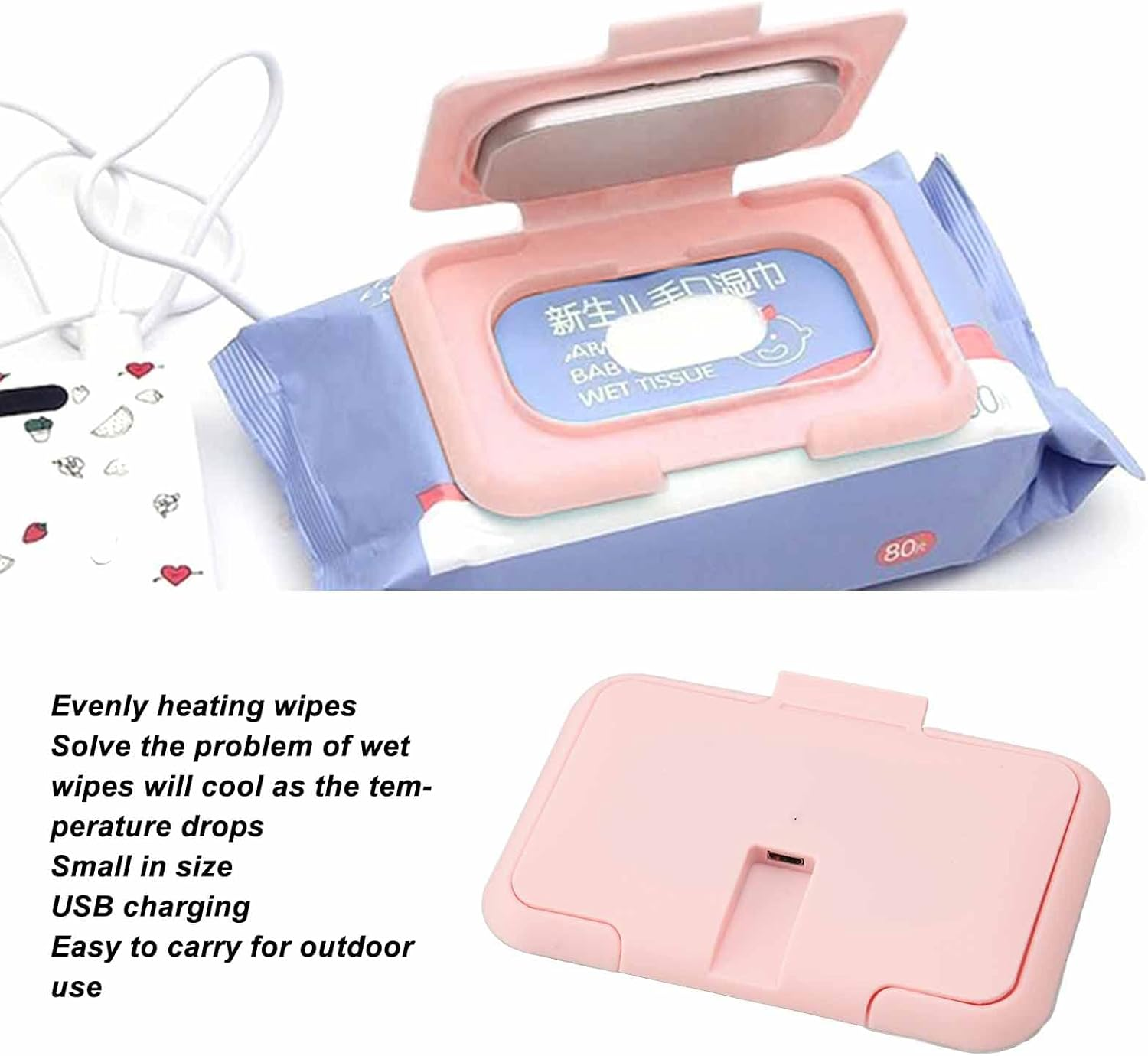 Baby Wipe Warmer, Portable USB Wet Wipes Heater Providing Constant Temperature for Travel and Car Journeys, Comforting Baby Skin image number 5