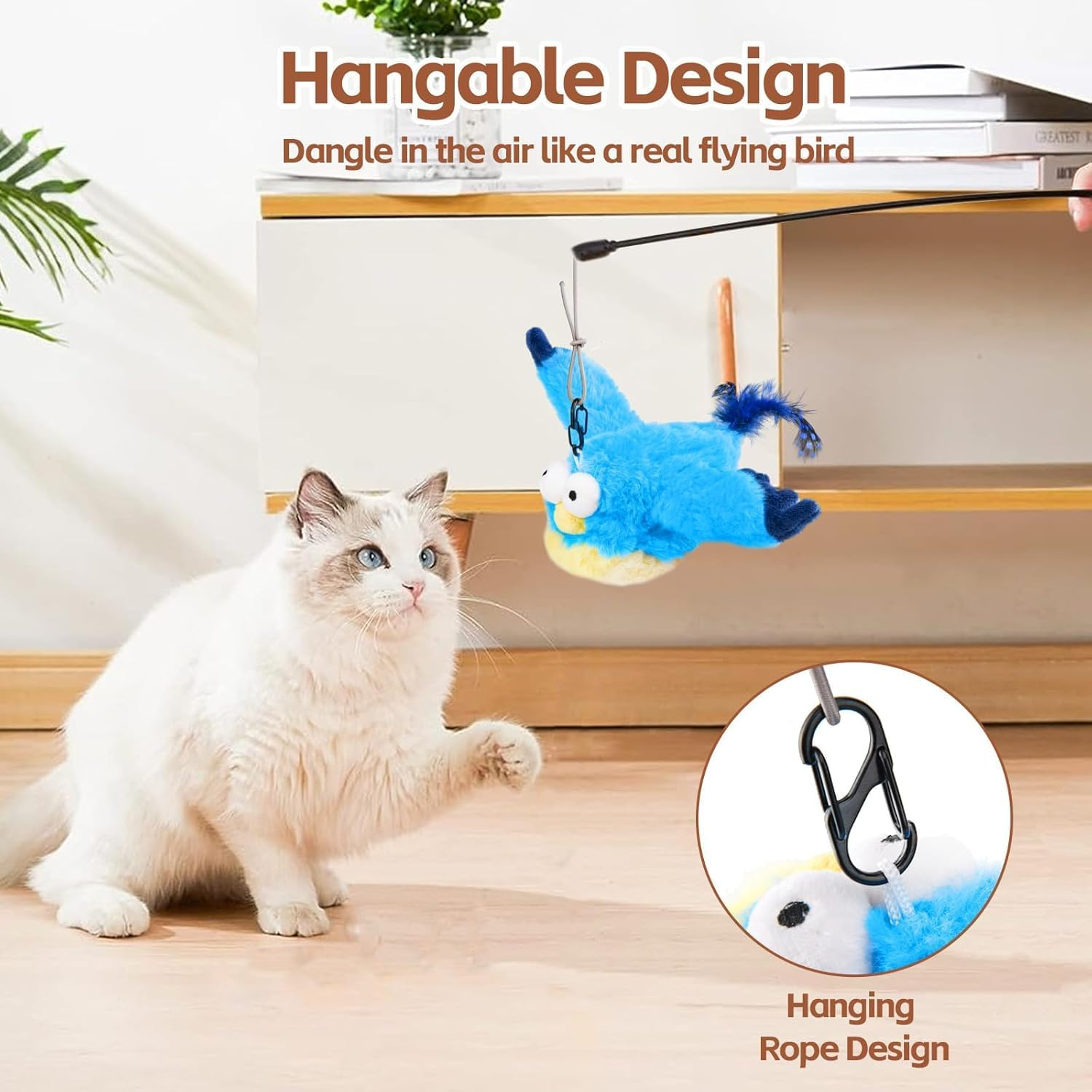 Flapping Wings Bird Catnip Toys, Vivid Chirping, Simulation Bird Interactive Cat Toy for Kitten Kitty Exercise, Fluffy Plush Toys, Touch Activated, USB-C Charging, Built-In 500Mh Battery (Bluebird) image number 1