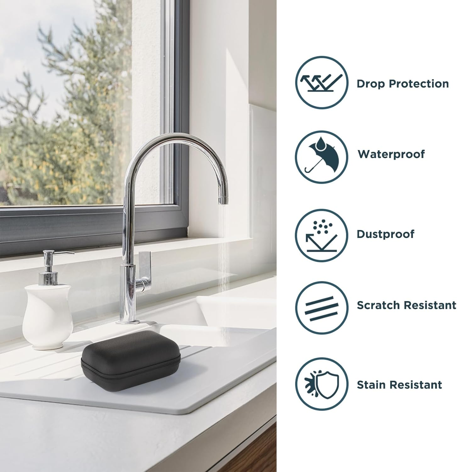 SUPVAN E10 Label Maker Case, Waterproof and Shockproof, Oxford Hard Storage Case for Organization Protection of Mini Bluetooth Label Printer, Black