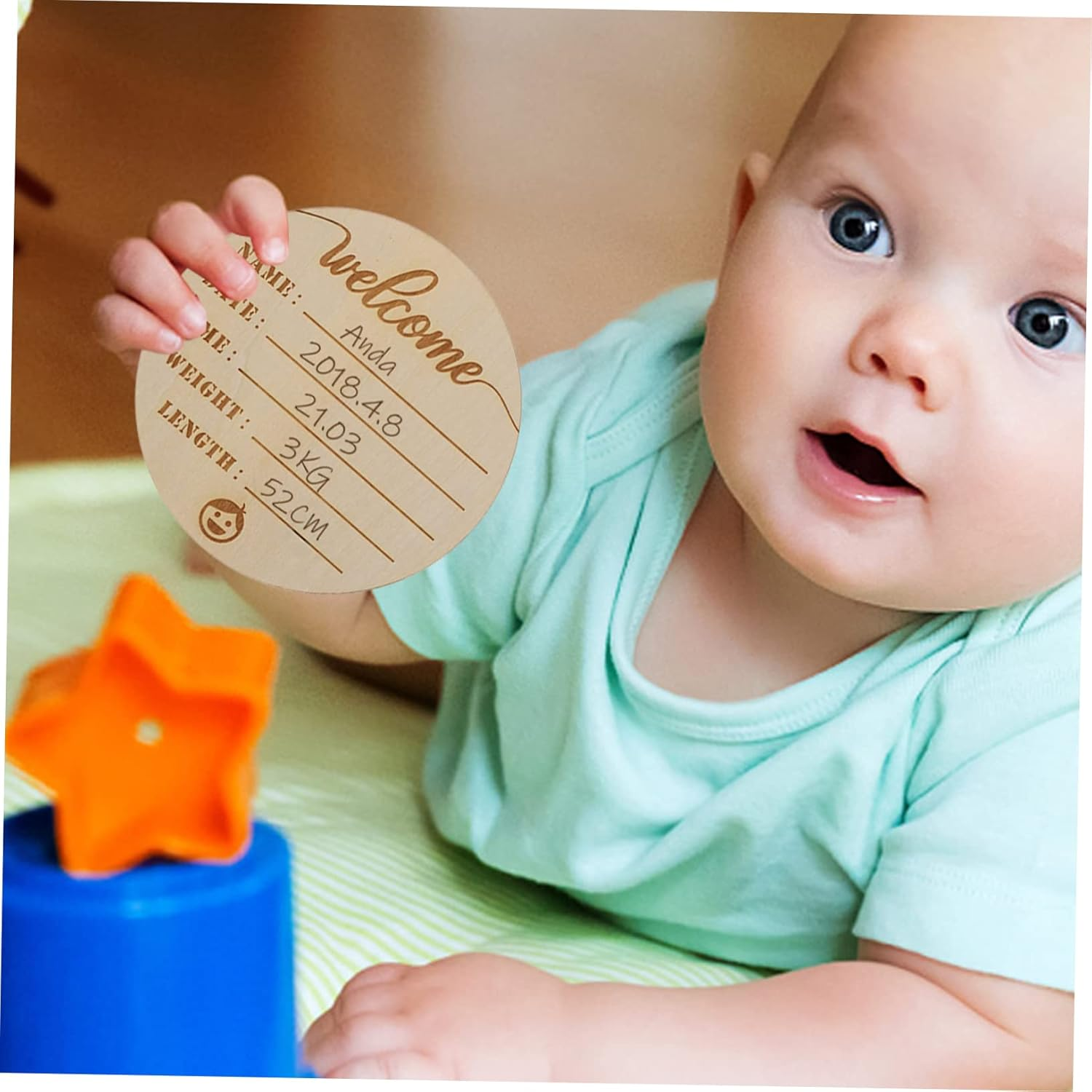 HANABASS 6Pcs Wooden Name Signs Milestone Cards for Newborn Photography Safe Durable Announcement Props for Boys Monthly Growth Documentations image number 6