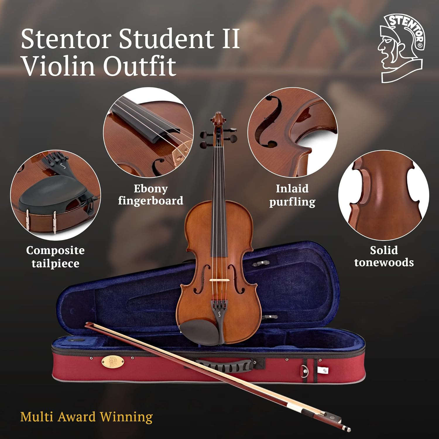 Stentor, 4-String Violin, Brown,Red (1500 4/4) image number 2